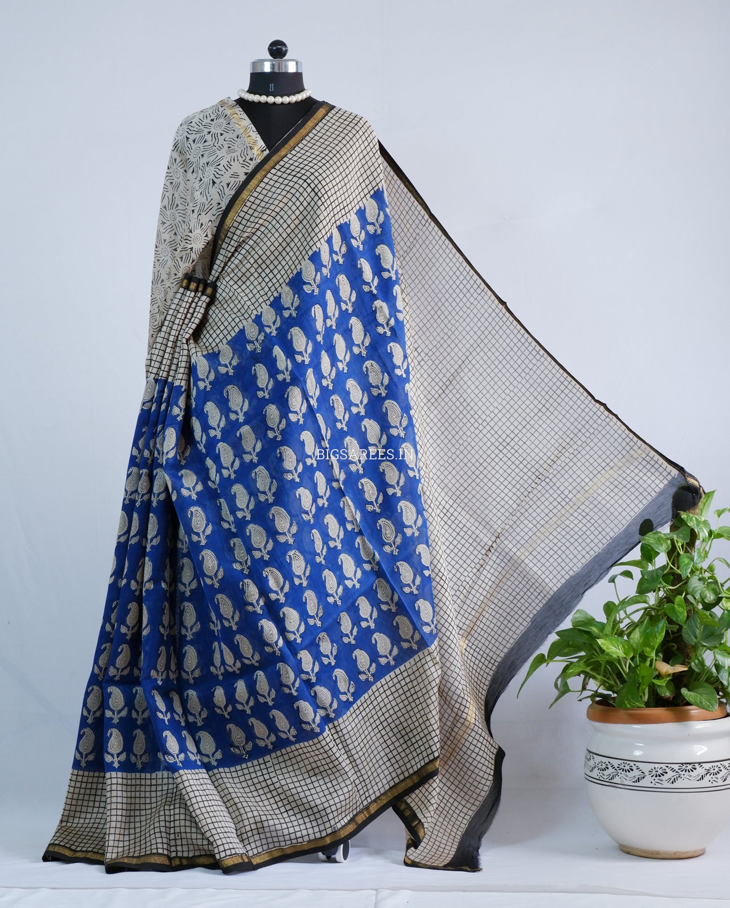 Hand Block Print Saree | Chanderi Silk | Indigo Blue