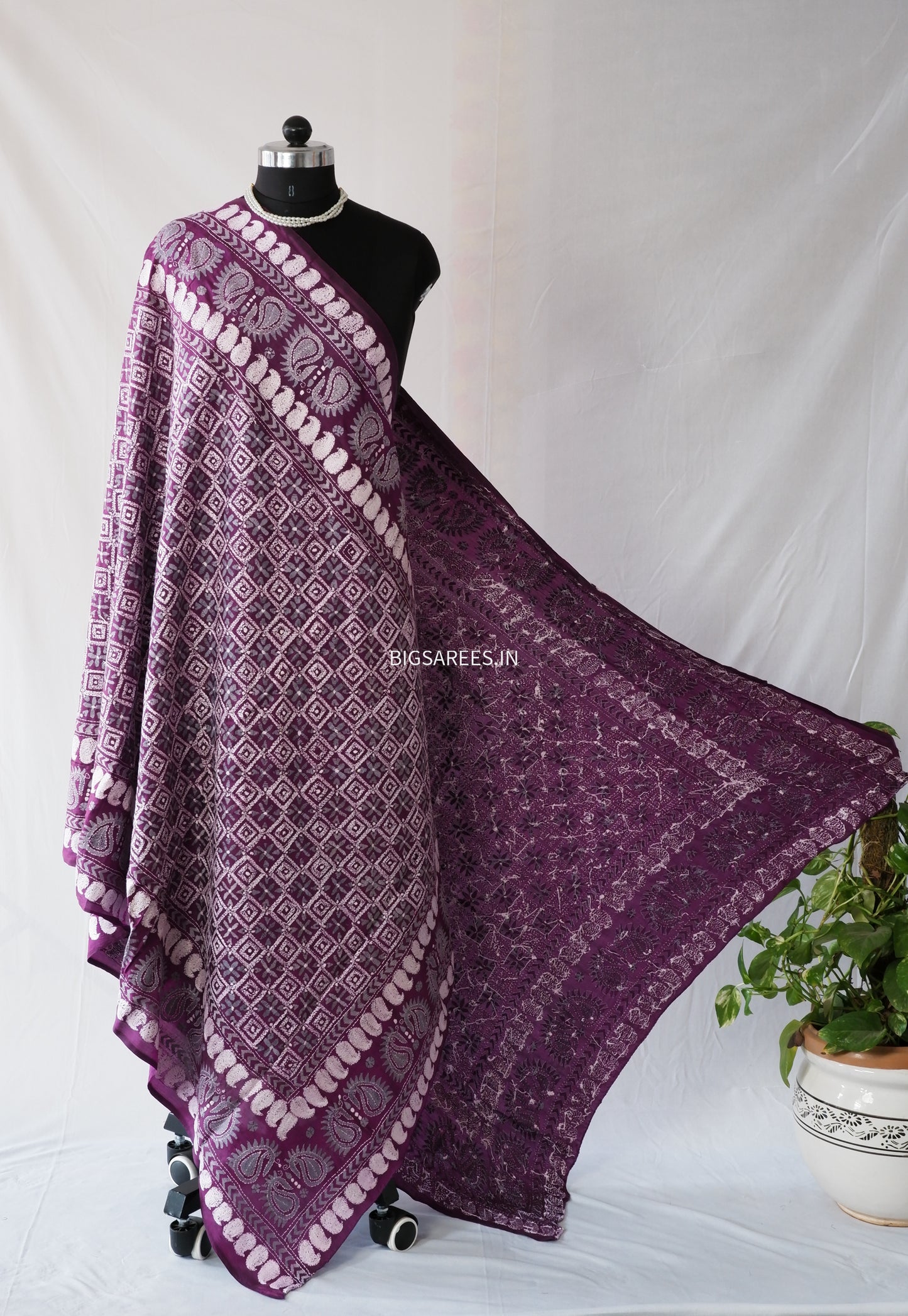 Kantha Stitch Hand Embroidery Full Work Pure Bangalore Silk Dupatta