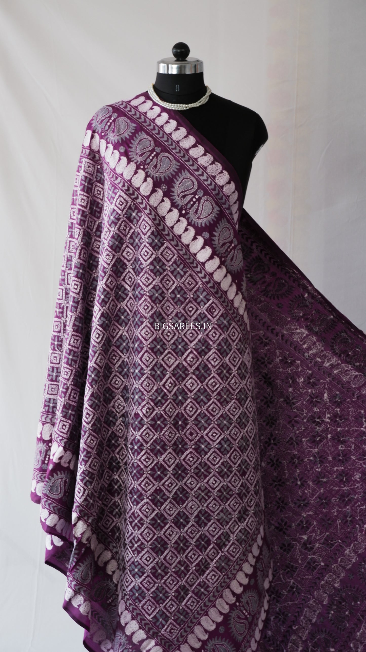 Kantha Stitch Hand Embroidery Full Work Pure Bangalore Silk Dupatta