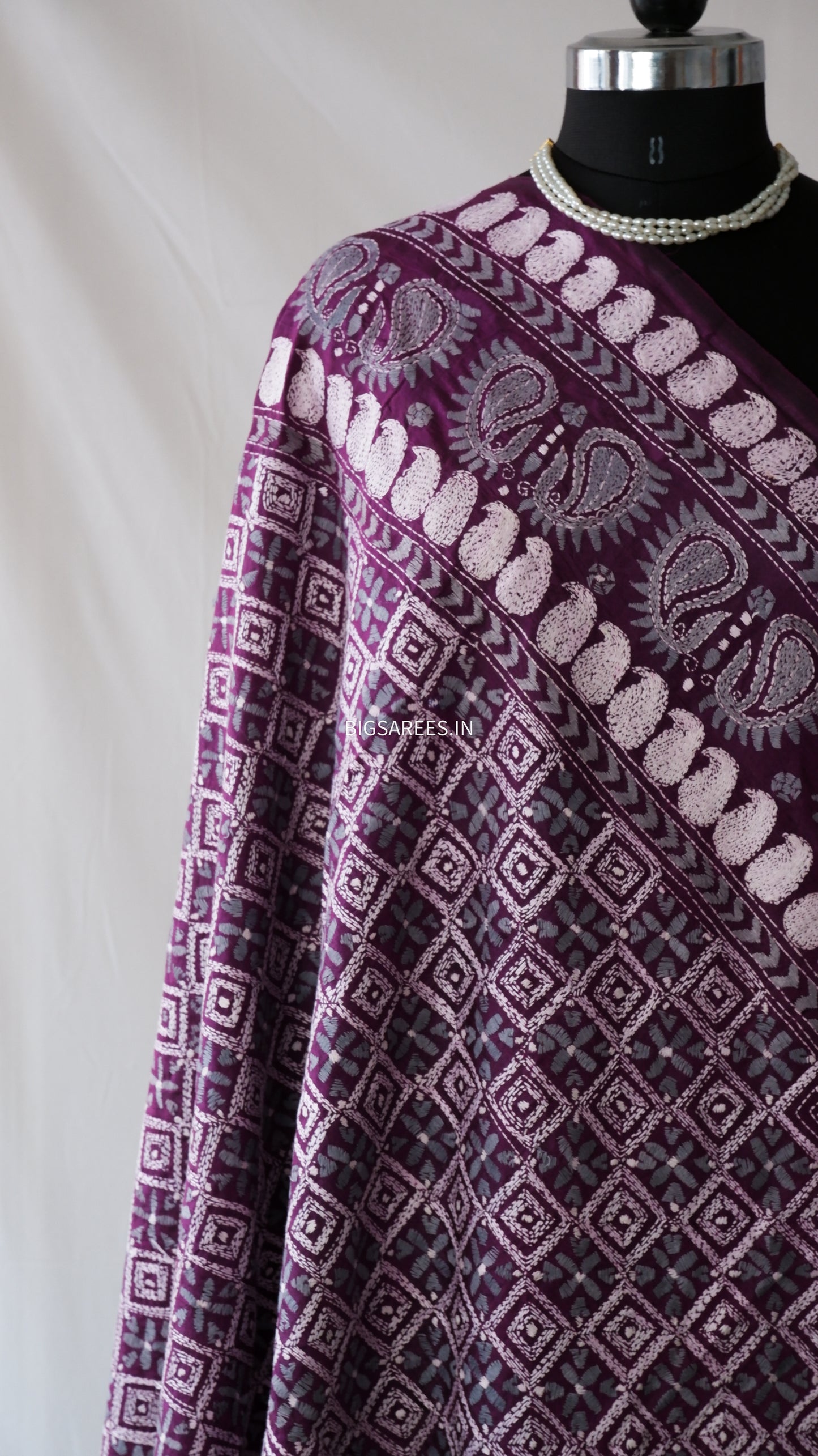 Kantha Stitch Hand Embroidery Full Work Pure Bangalore Silk Dupatta