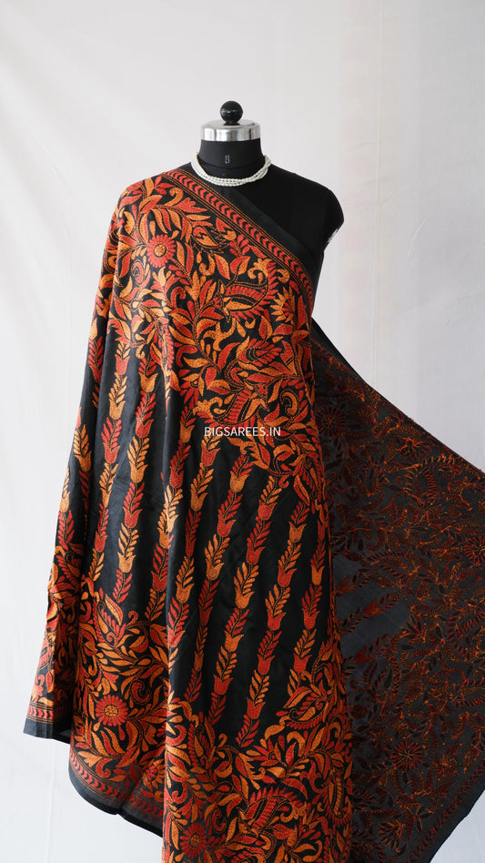 Kantha Stitch Hand Embroidery Full Work Pure Bangalore Silk Dupatta