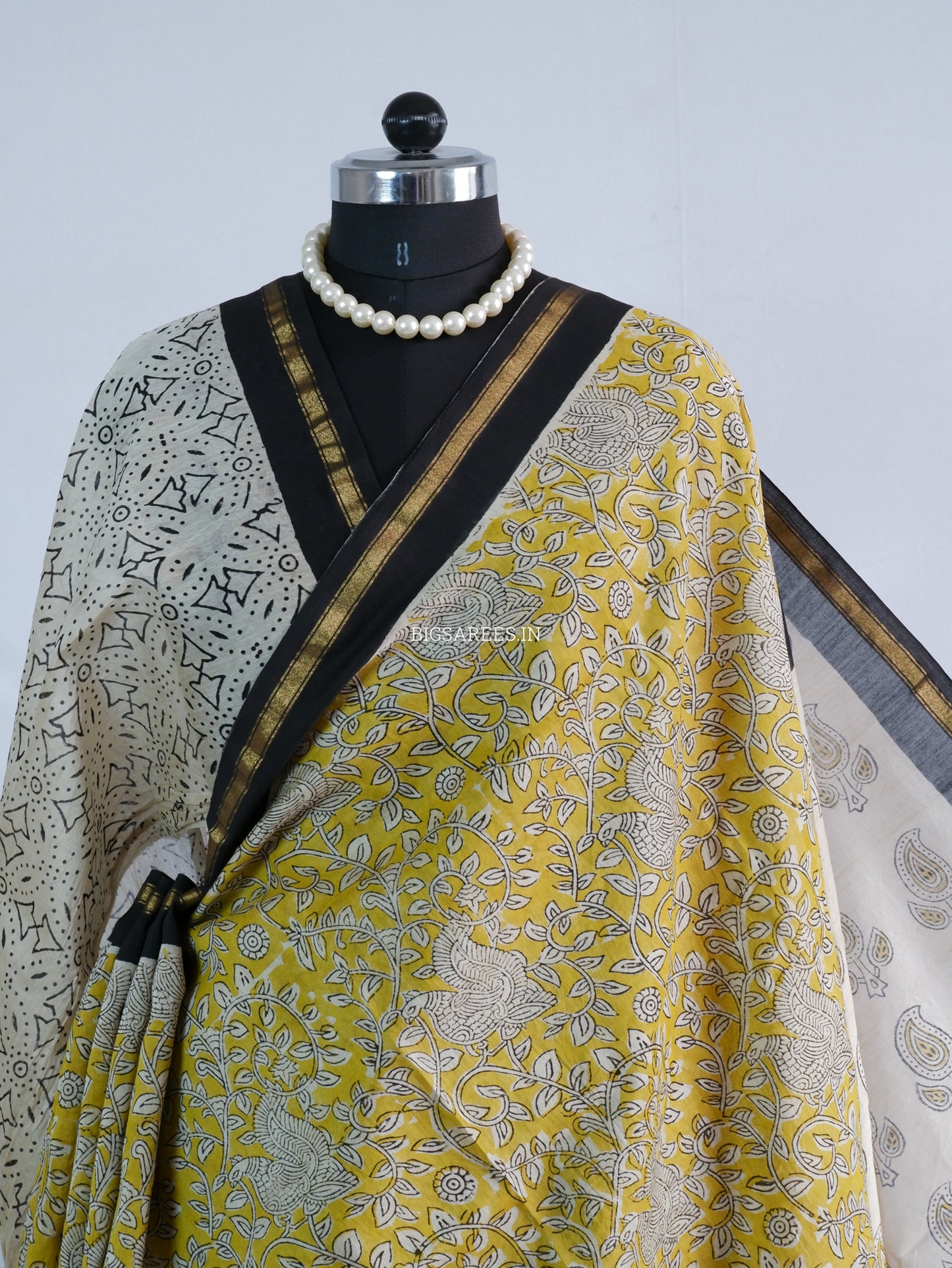 Hand Block Print Saree | Chanderi Silk | Yellow
