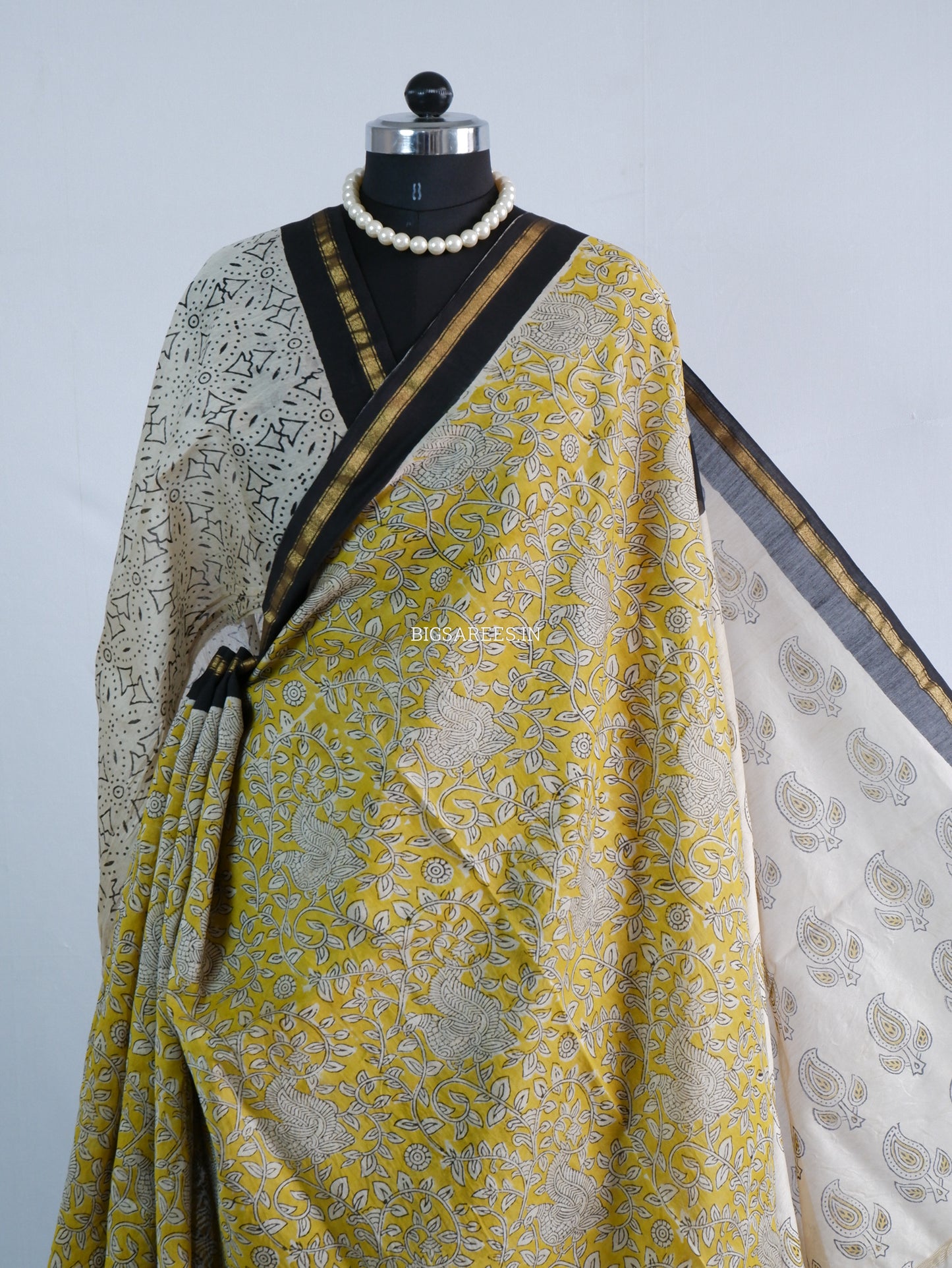 Hand Block Print Saree | Chanderi Silk | Yellow