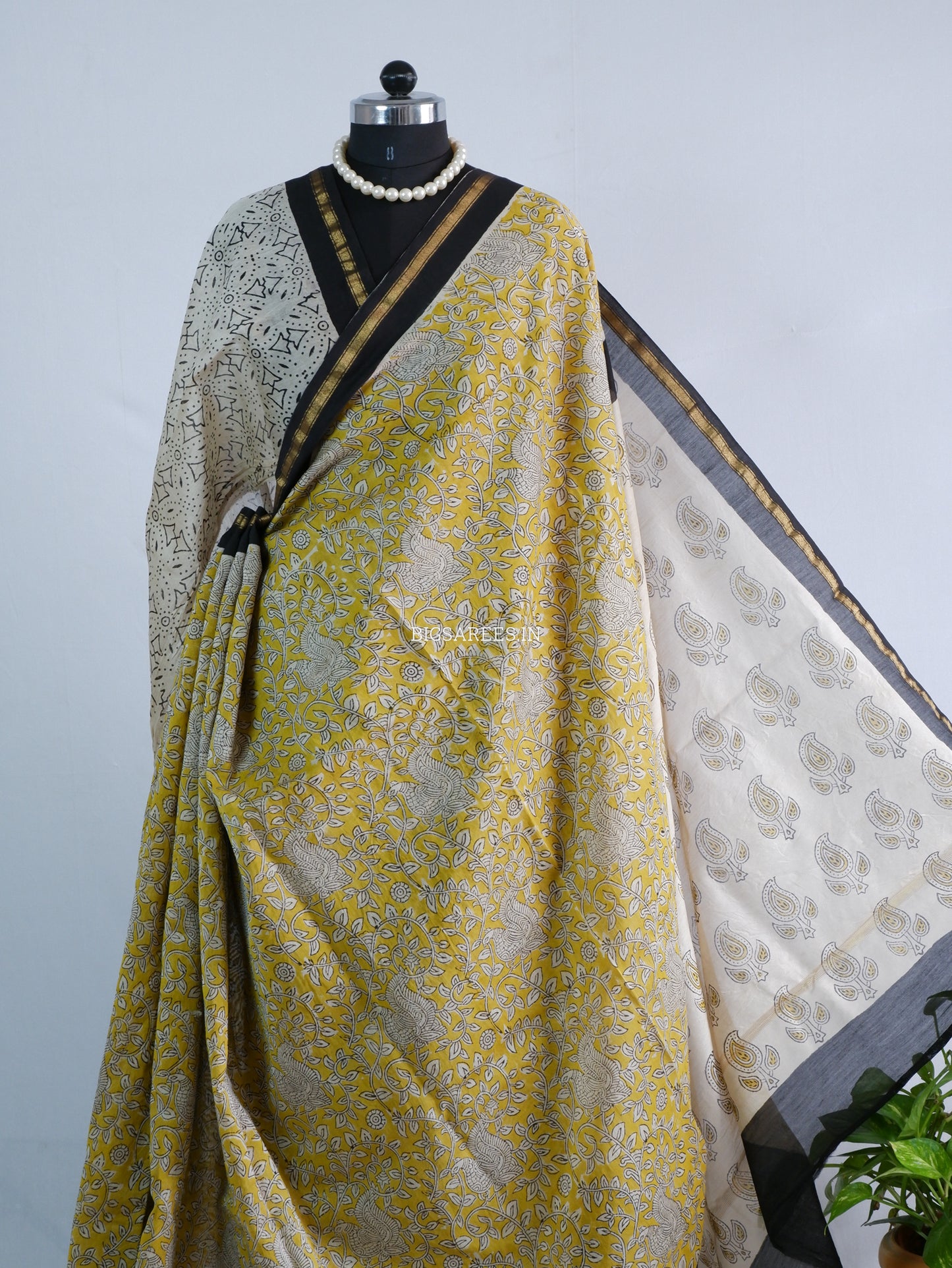 Hand Block Print Saree | Chanderi Silk | Yellow