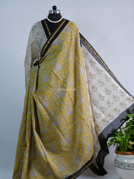 Hand Block Print Saree | Chanderi Silk | Yellow