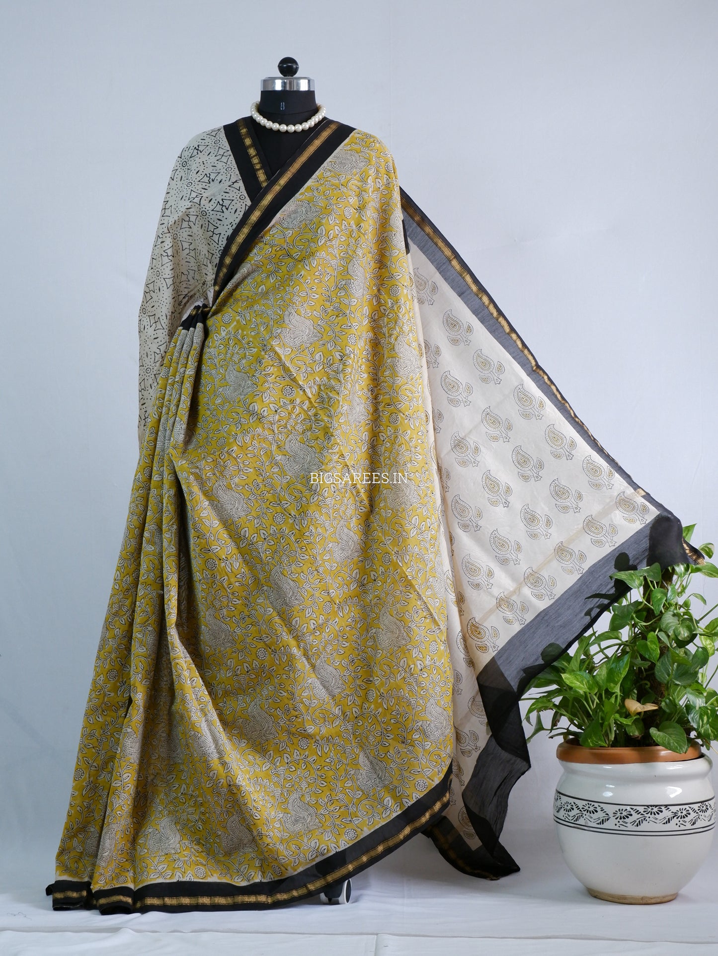Hand Block Print Saree | Chanderi Silk | Yellow