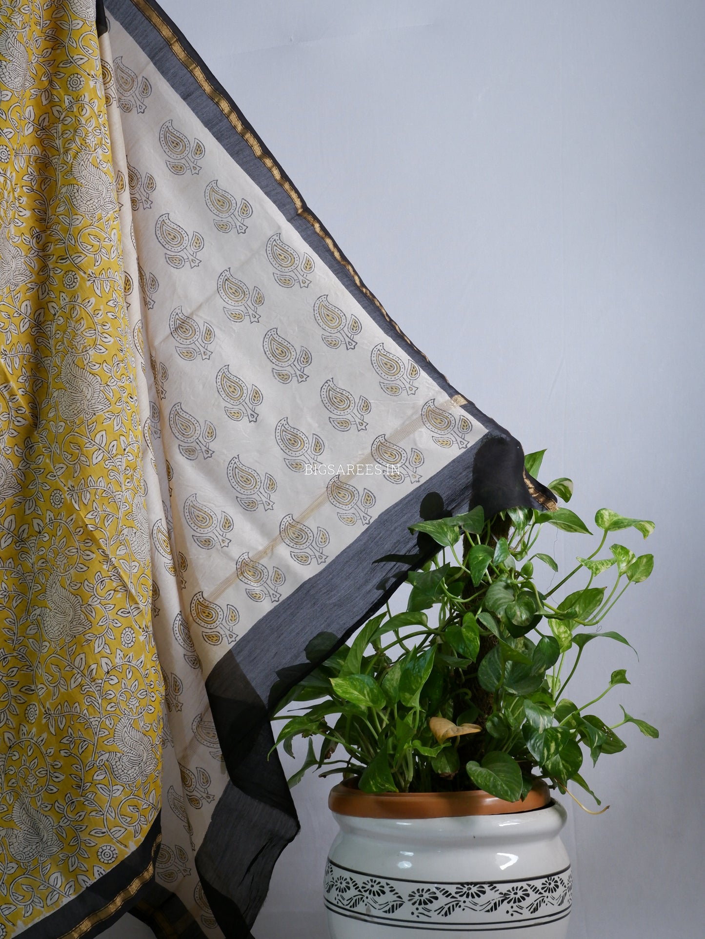 Hand Block Print Saree | Chanderi Silk | Yellow