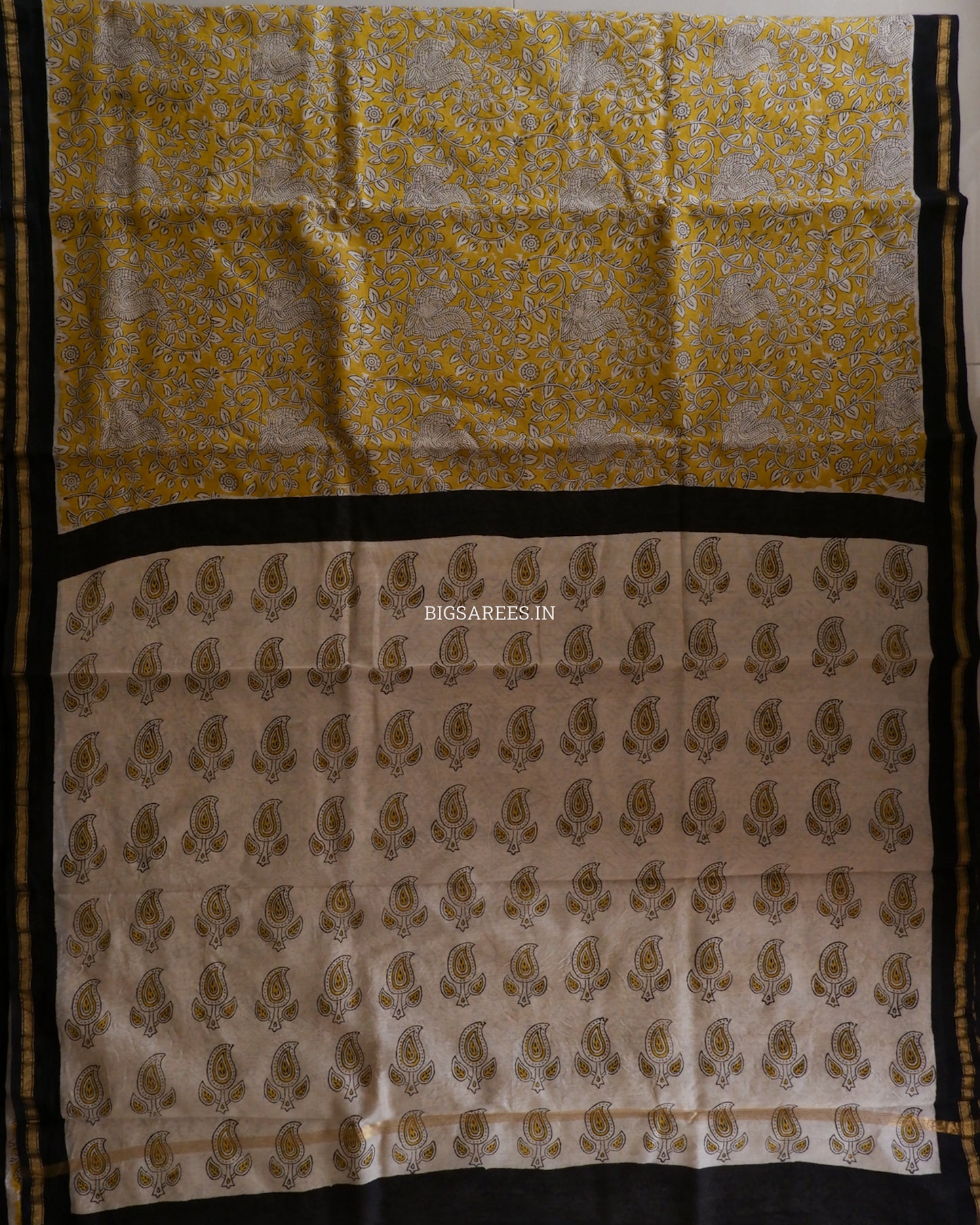 Hand Block Print Saree | Chanderi Silk | Yellow