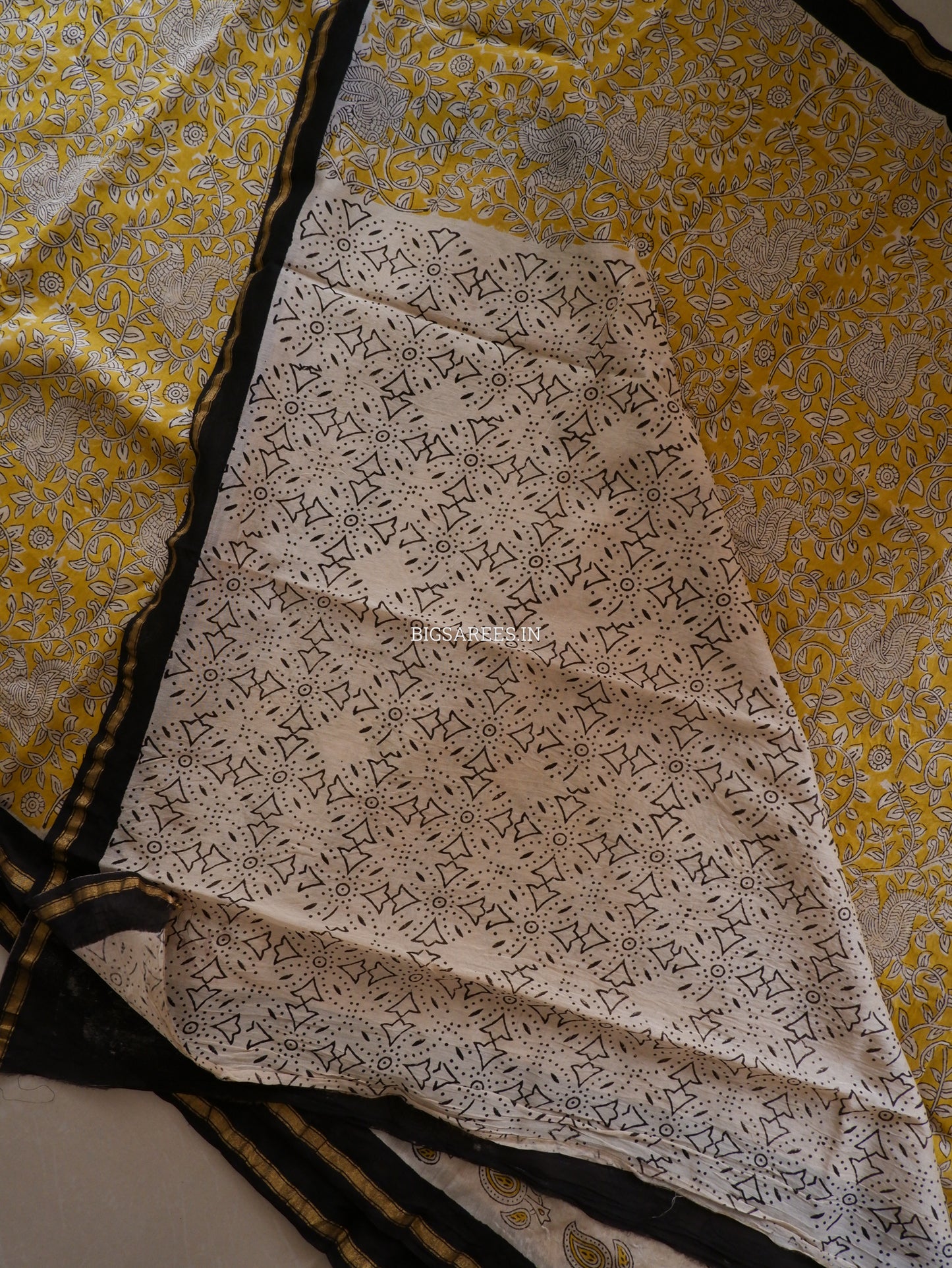 Hand Block Print Saree | Chanderi Silk | Yellow