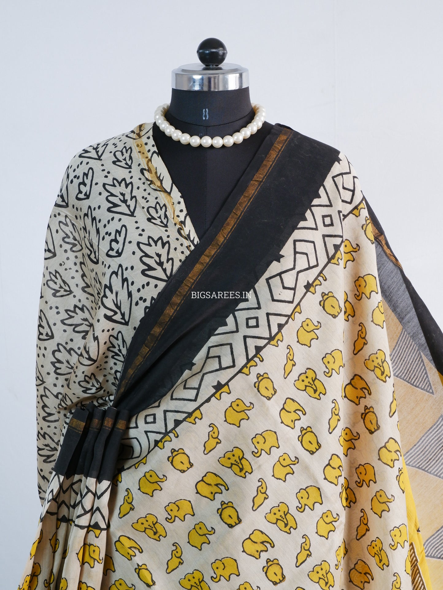 Hand Block Print Saree | Chanderi Silk | Yellow/White