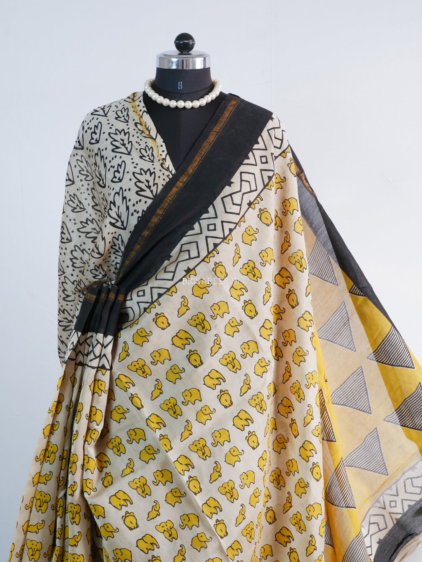 Hand Block Print Saree | Chanderi Silk | Yellow/White
