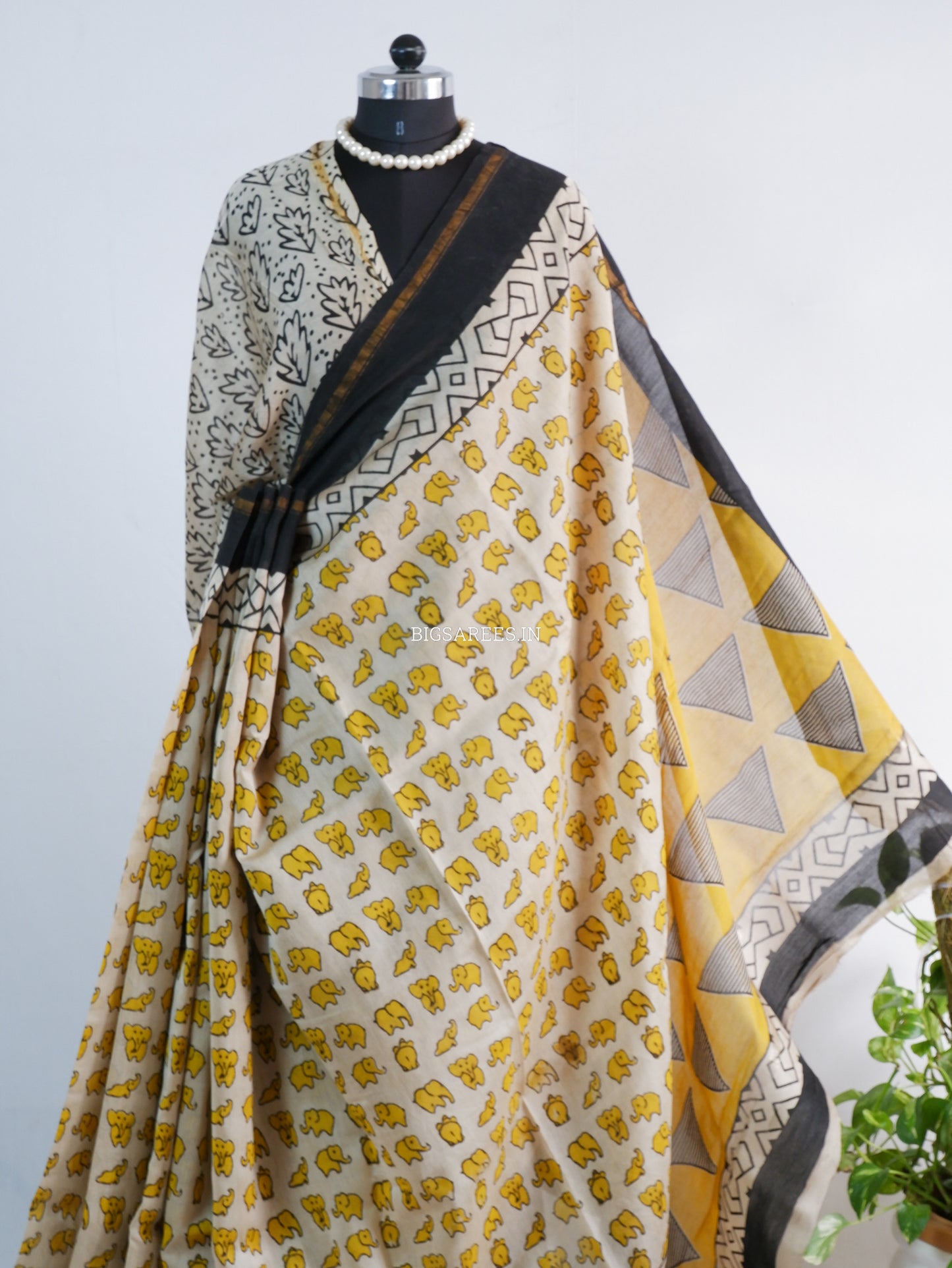 Hand Block Print Saree | Chanderi Silk | Yellow/White