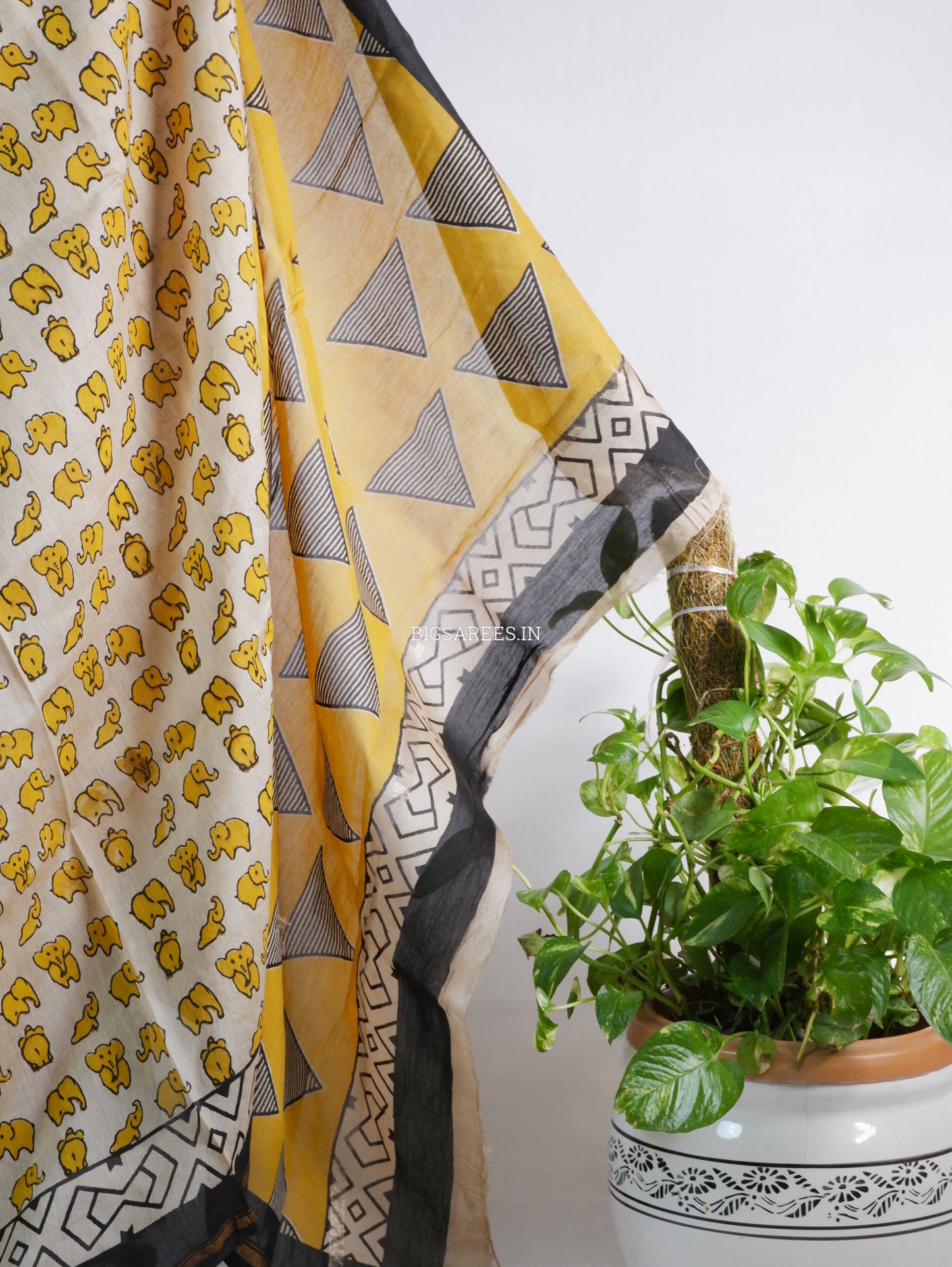 Hand Block Print Saree | Chanderi Silk | Yellow/White