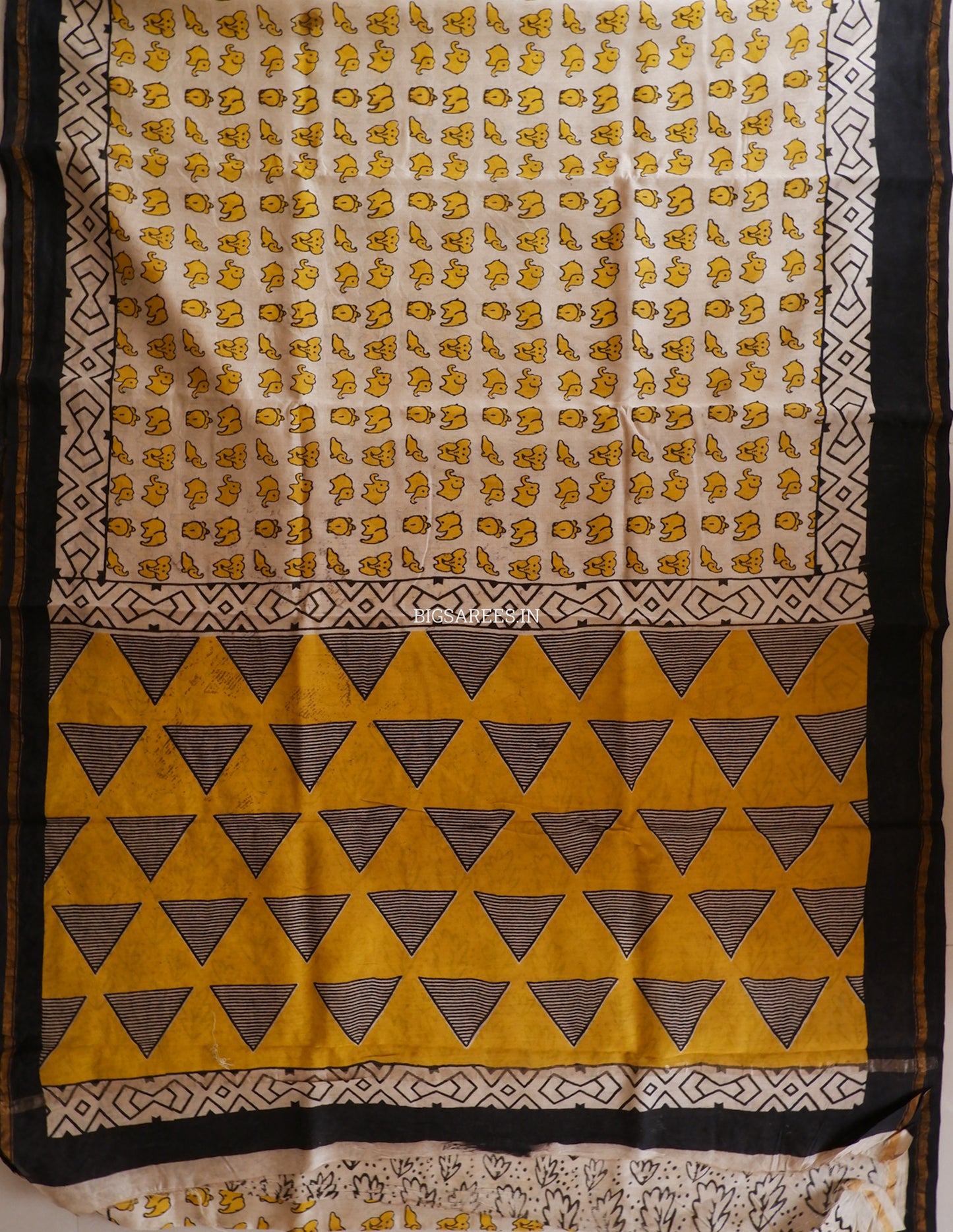 Hand Block Print Saree | Chanderi Silk | Yellow/White