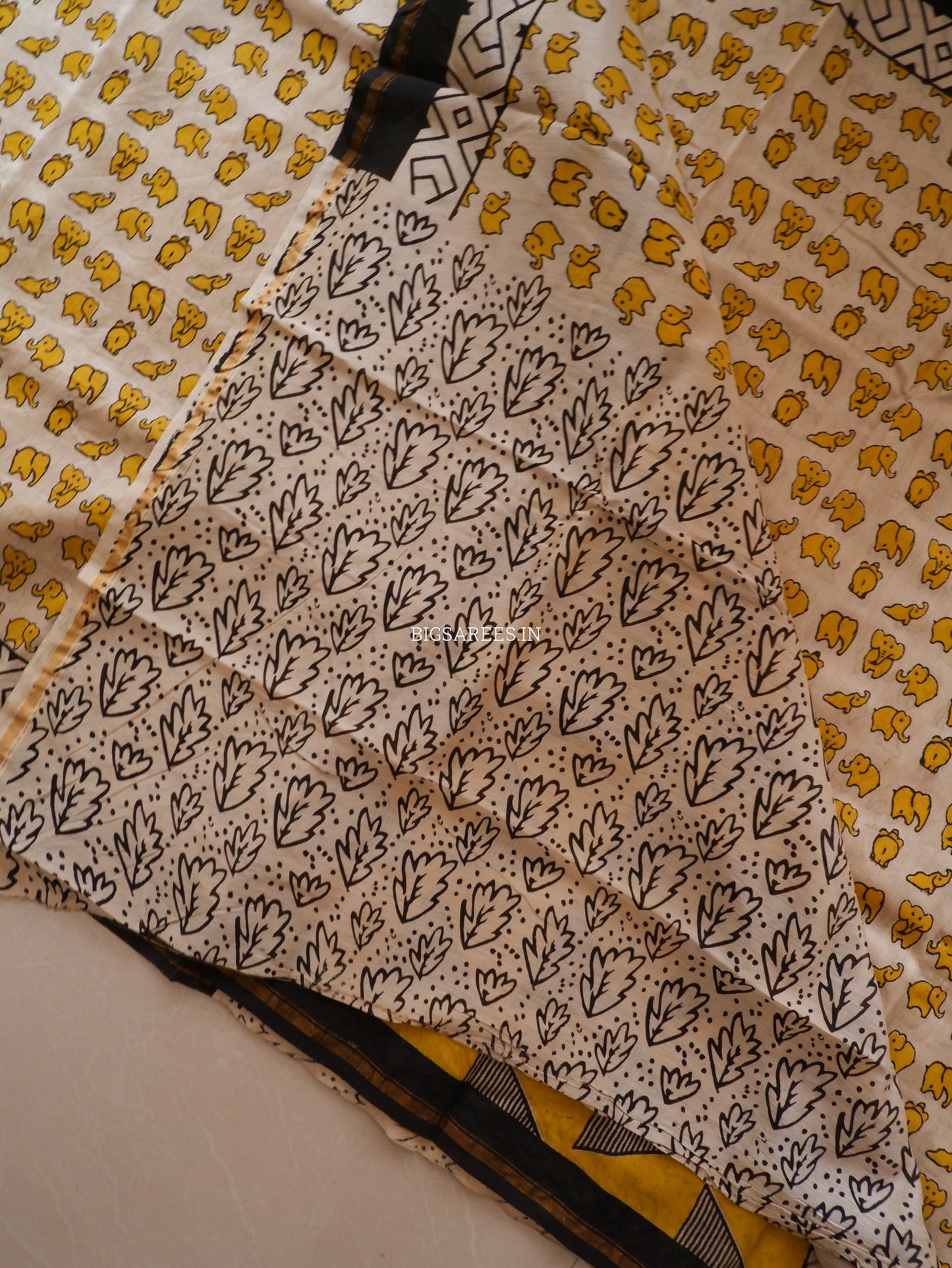 Hand Block Print Saree | Chanderi Silk | Yellow/White