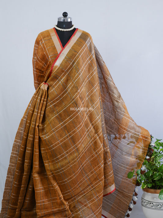 Pure Linen Saree With running Blouse