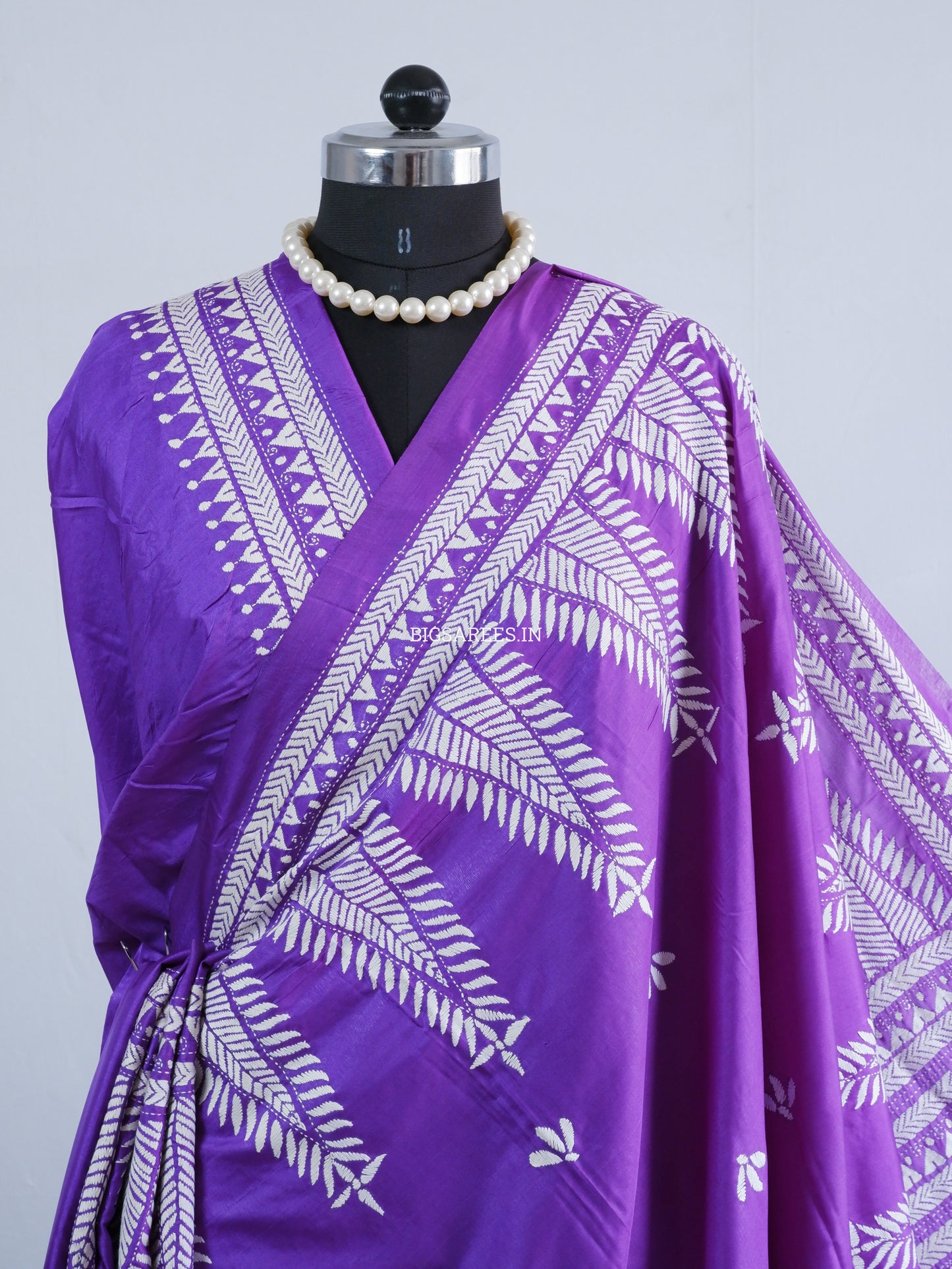 Kantha - Stitch Hand Embroidered Saree | Blended Bangalore Silk / Art Silk | Purple