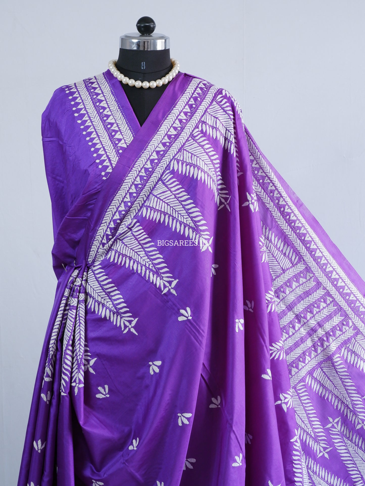 Kantha - Stitch Hand Embroidered Saree | Blended Bangalore Silk / Art Silk | Purple