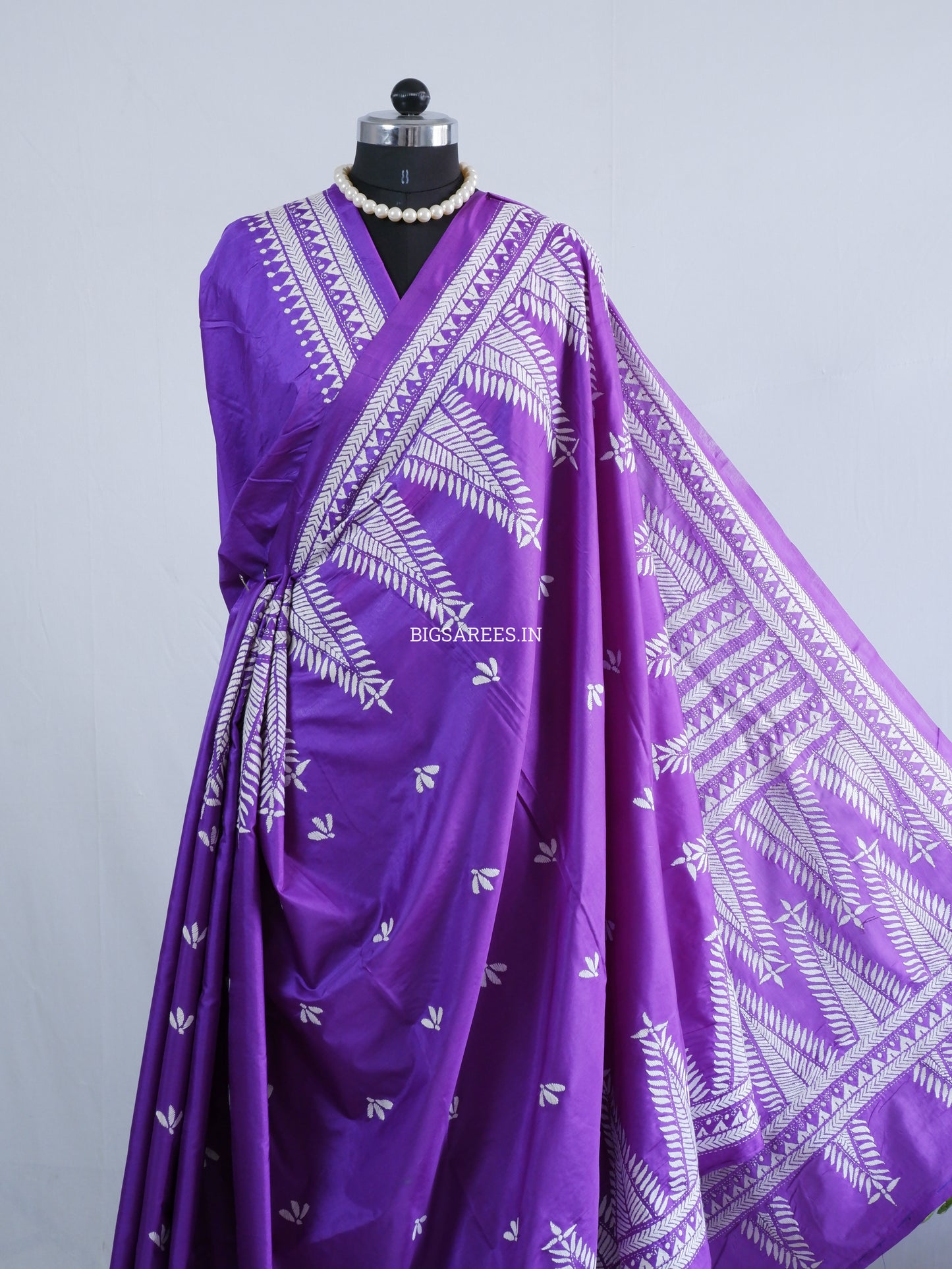 Kantha - Stitch Hand Embroidered Saree | Blended Bangalore Silk / Art Silk | Purple