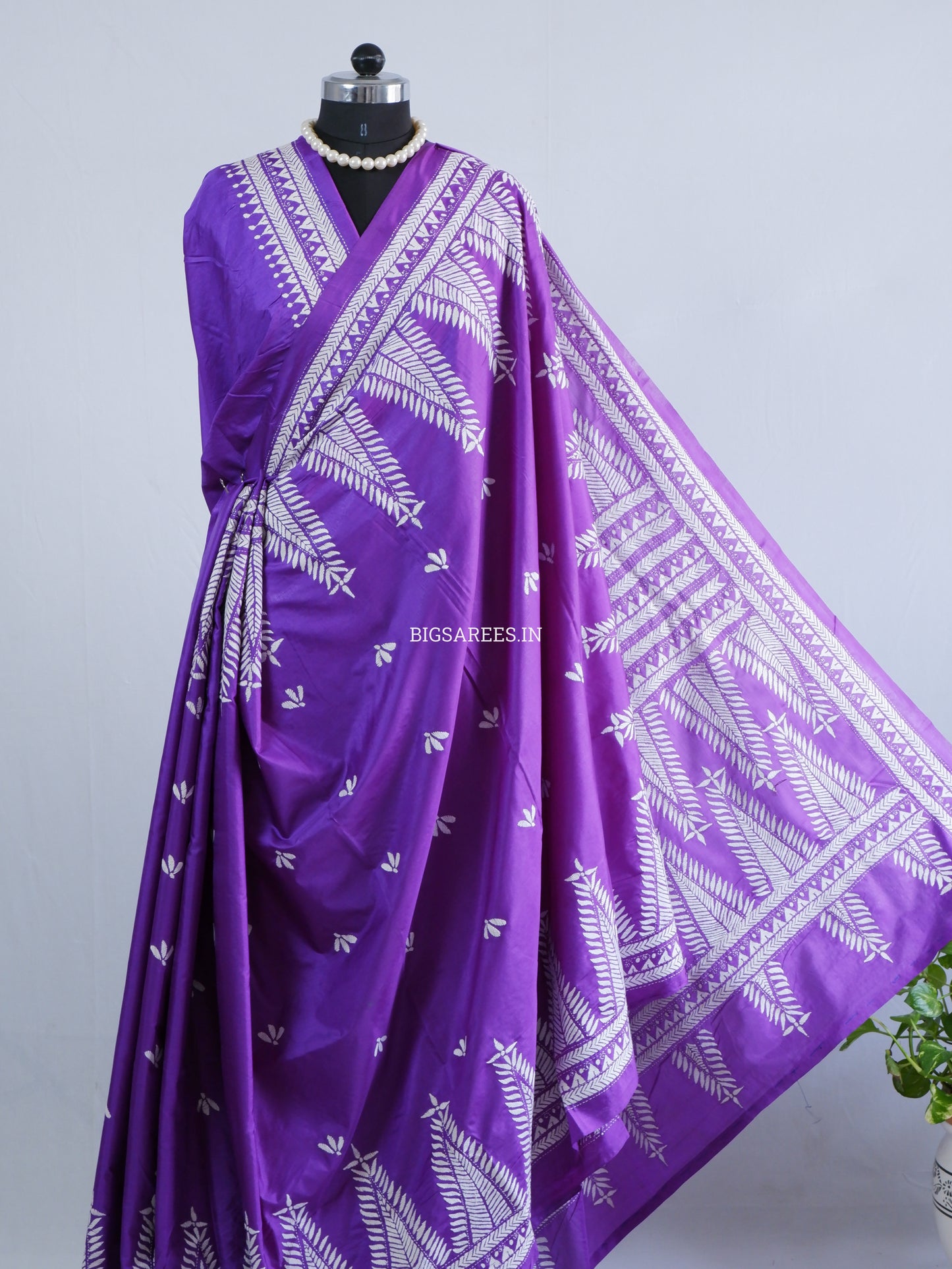 Kantha - Stitch Hand Embroidered Saree | Blended Bangalore Silk / Art Silk | Purple