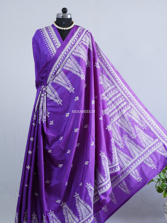 Kantha Stitch Hand Embroidered Saree | Blended Bangalore Silk / Art Silk | Purple