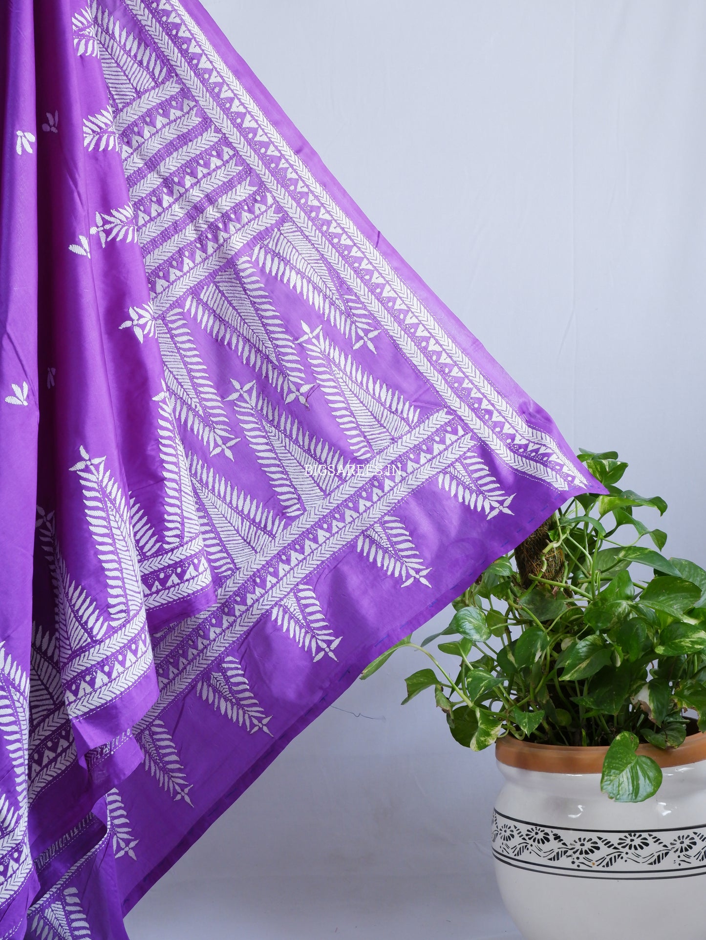 Kantha - Stitch Hand Embroidered Saree | Blended Bangalore Silk / Art Silk | Purple