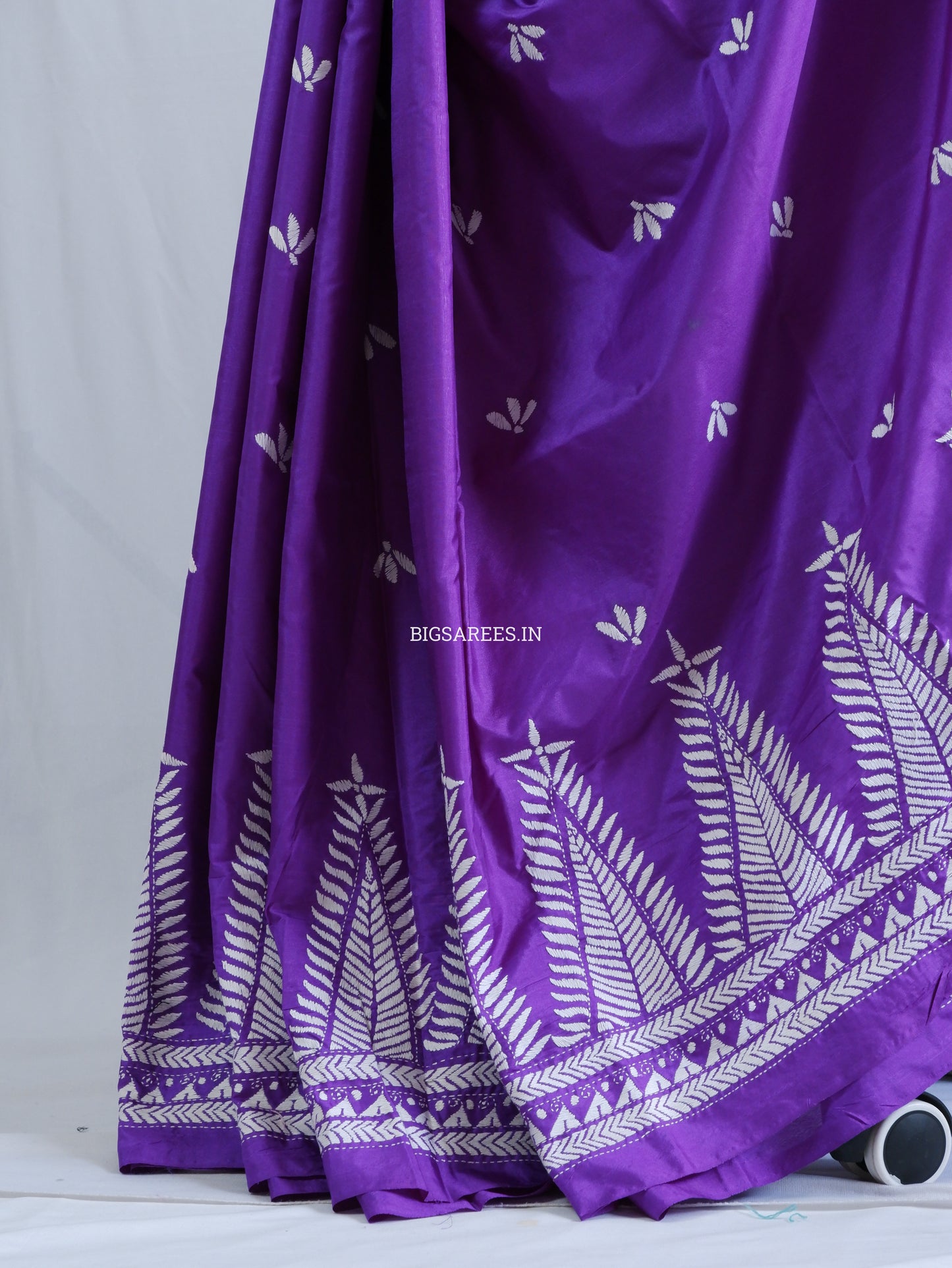 Kantha - Stitch Hand Embroidered Saree | Blended Bangalore Silk / Art Silk | Purple