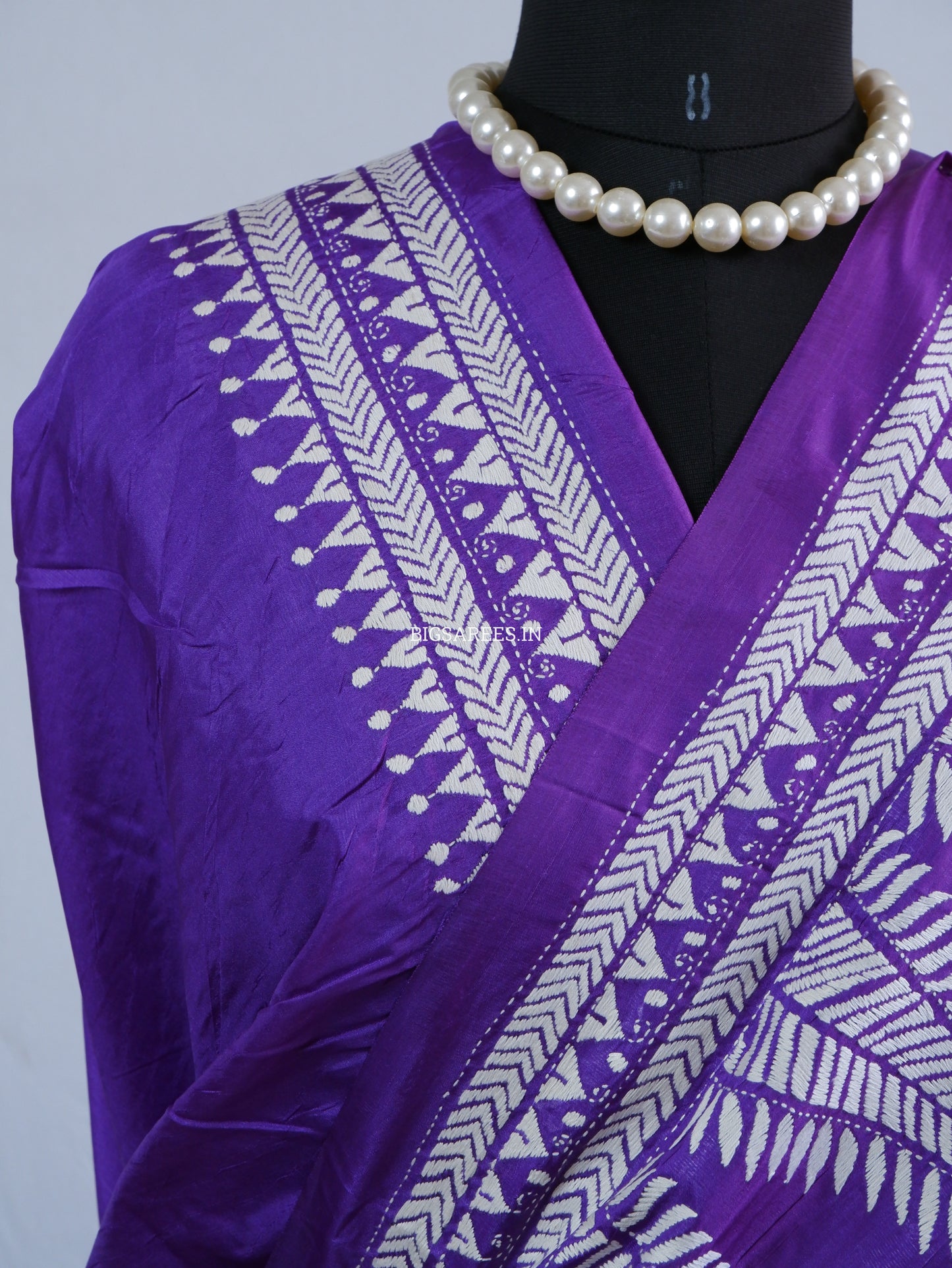 Kantha - Stitch Hand Embroidered Saree | Blended Bangalore Silk / Art Silk | Purple