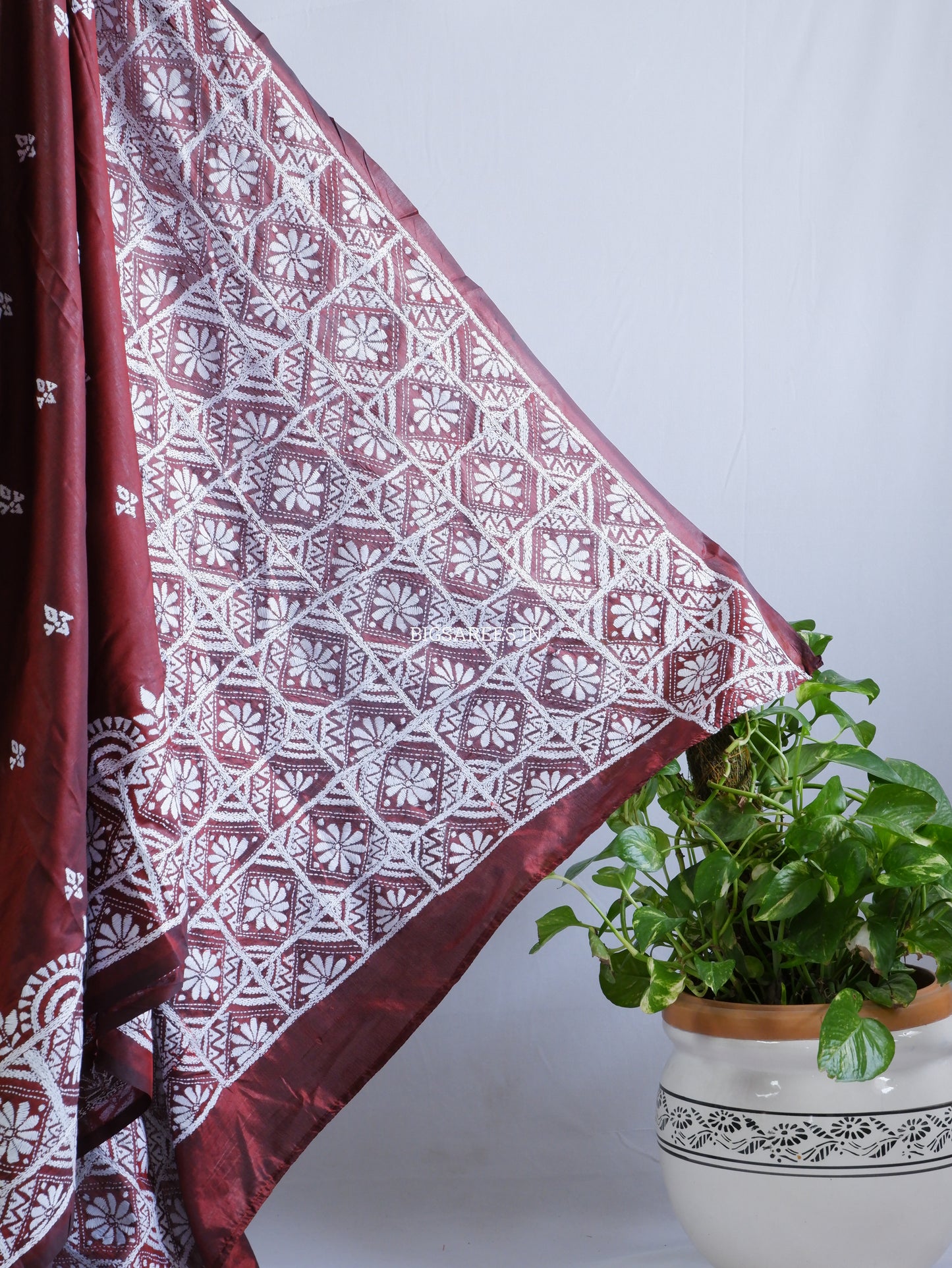 Kantha - Stitch Hand Embroidered Saree | Blended Bangalore Silk / Art Silk | Maroon