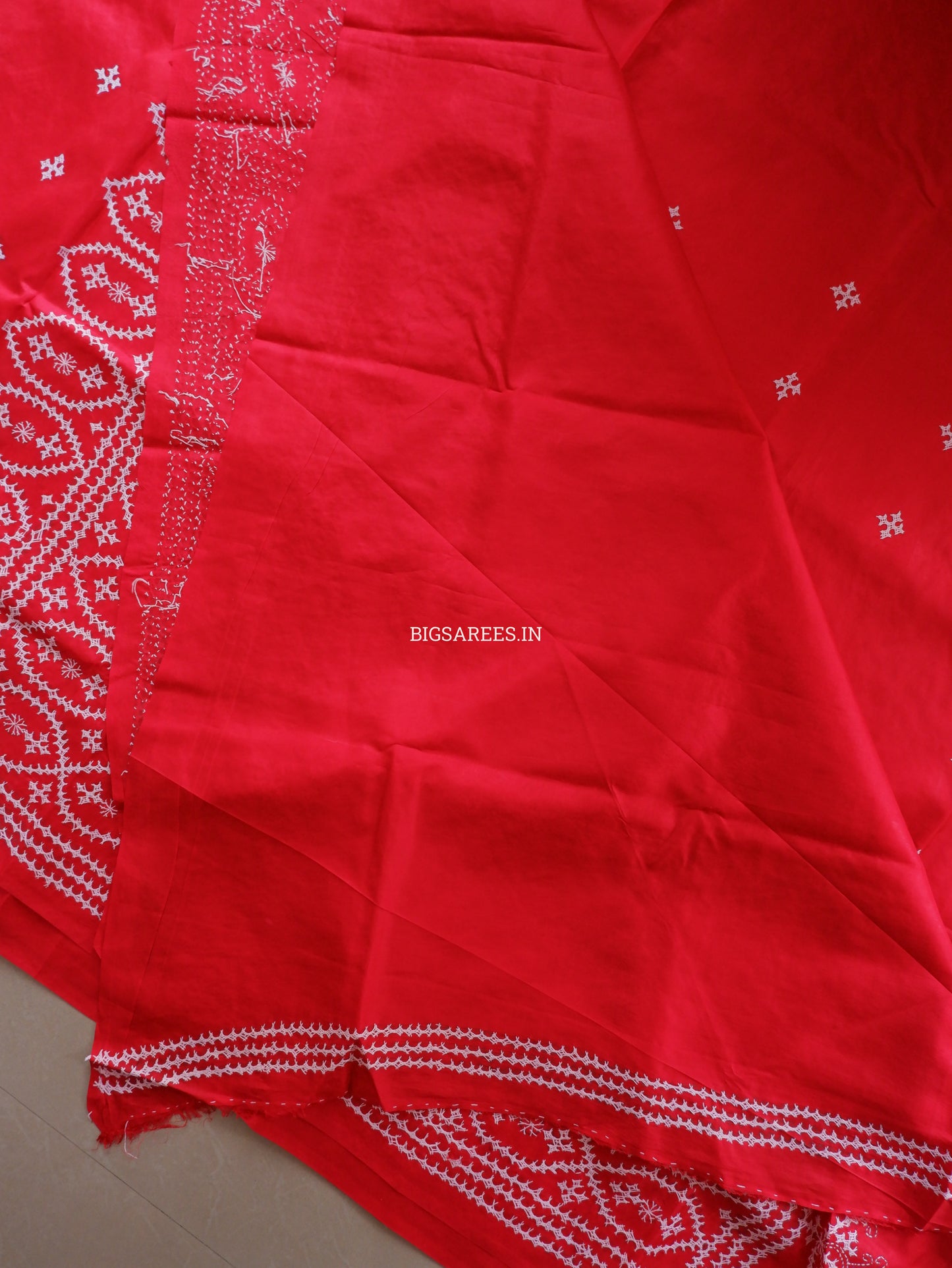 Kutch Hand Embroidered Saree| Pure Bangalore Silk | Red