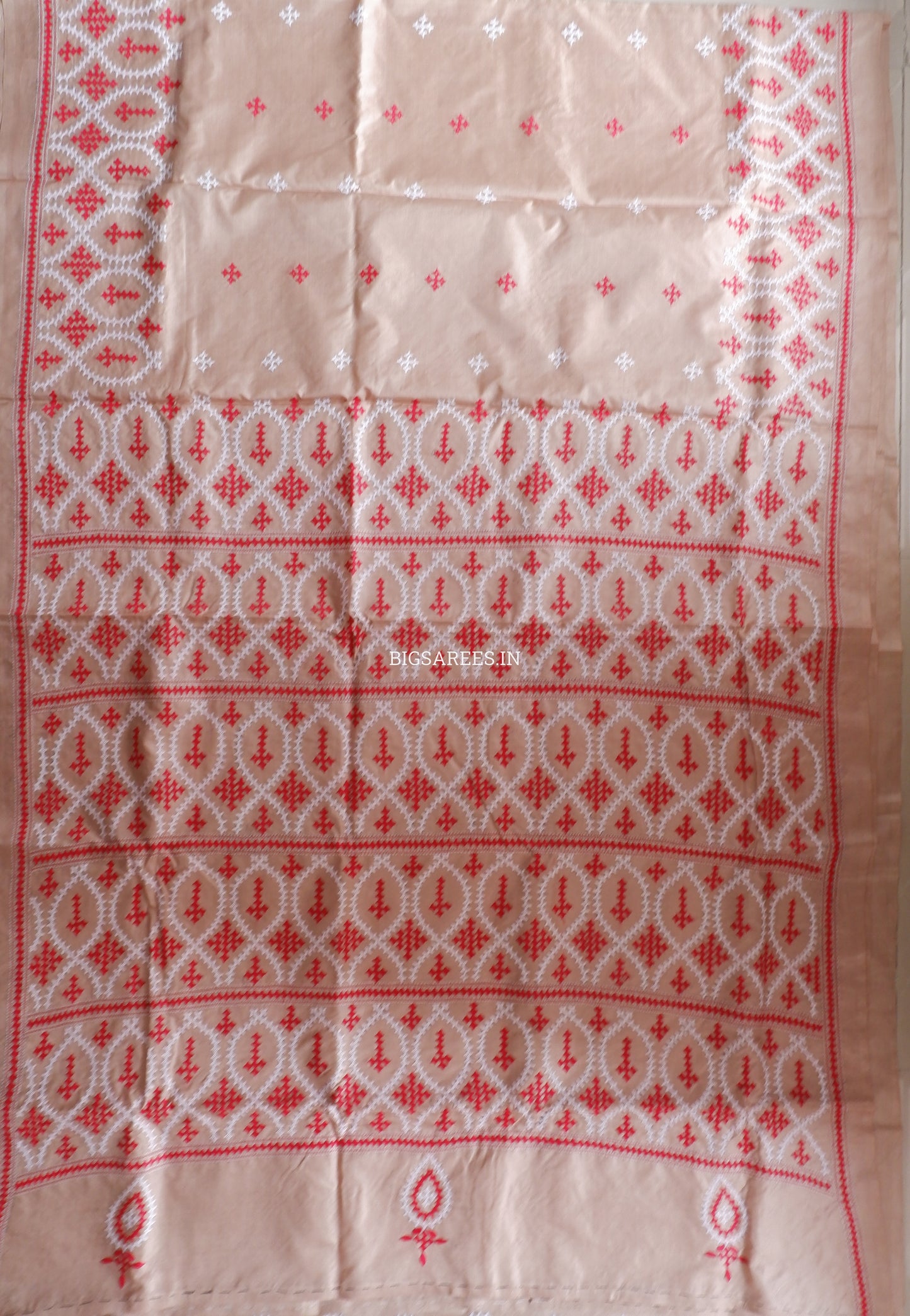 Kutch Hand Embroidered Saree| Pure Bangalore Silk | Earthy Beige