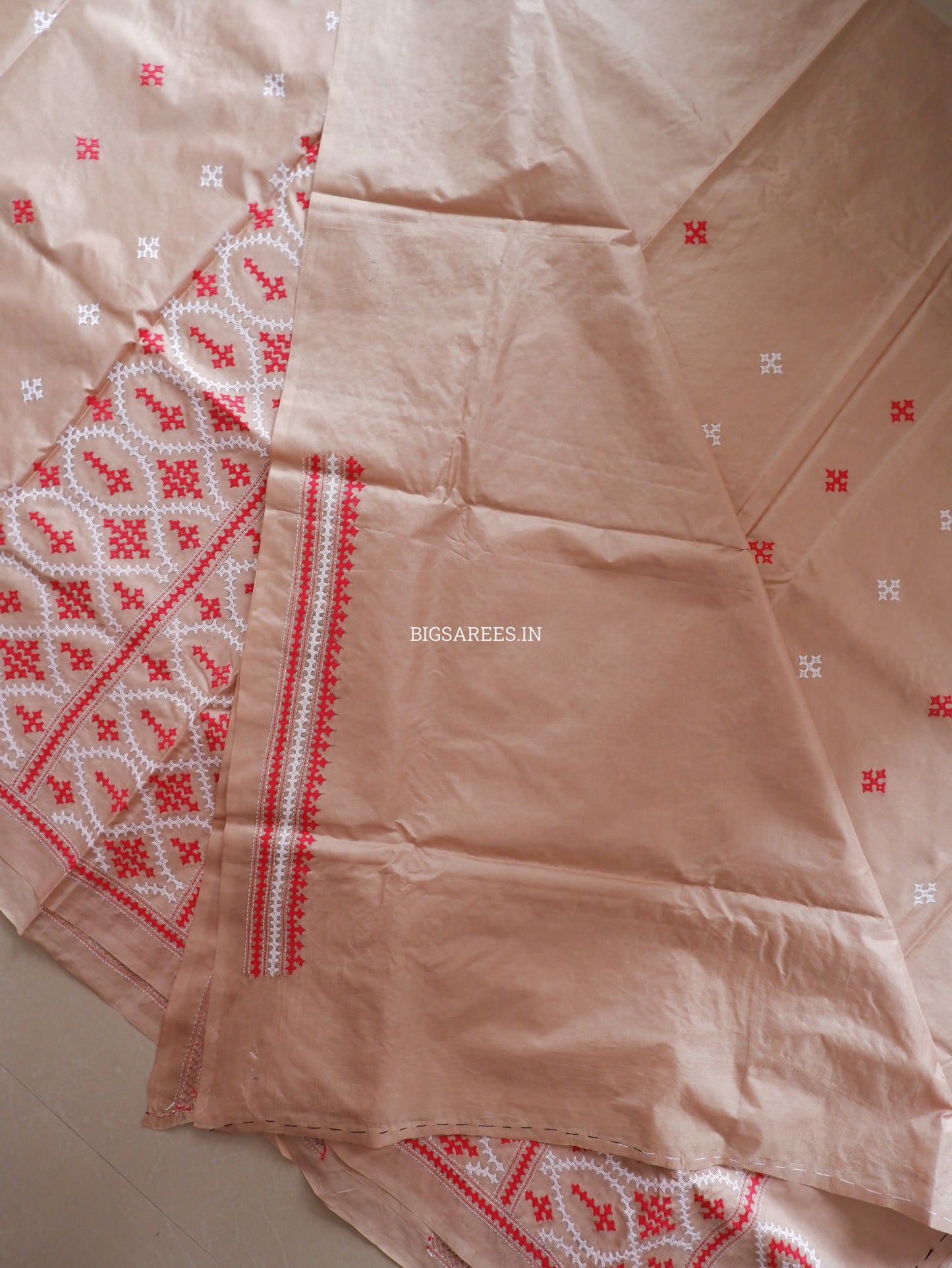 Kutch Hand Embroidered Saree| Pure Bangalore Silk | Earthy Beige
