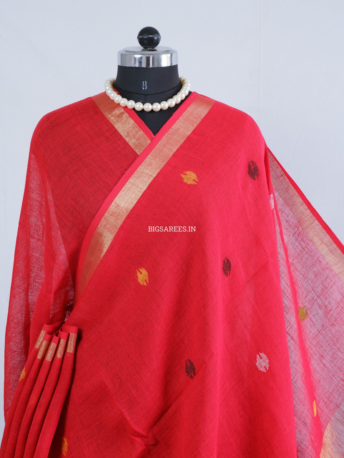 Paithani Style Linen Saree | Jamdani | Red