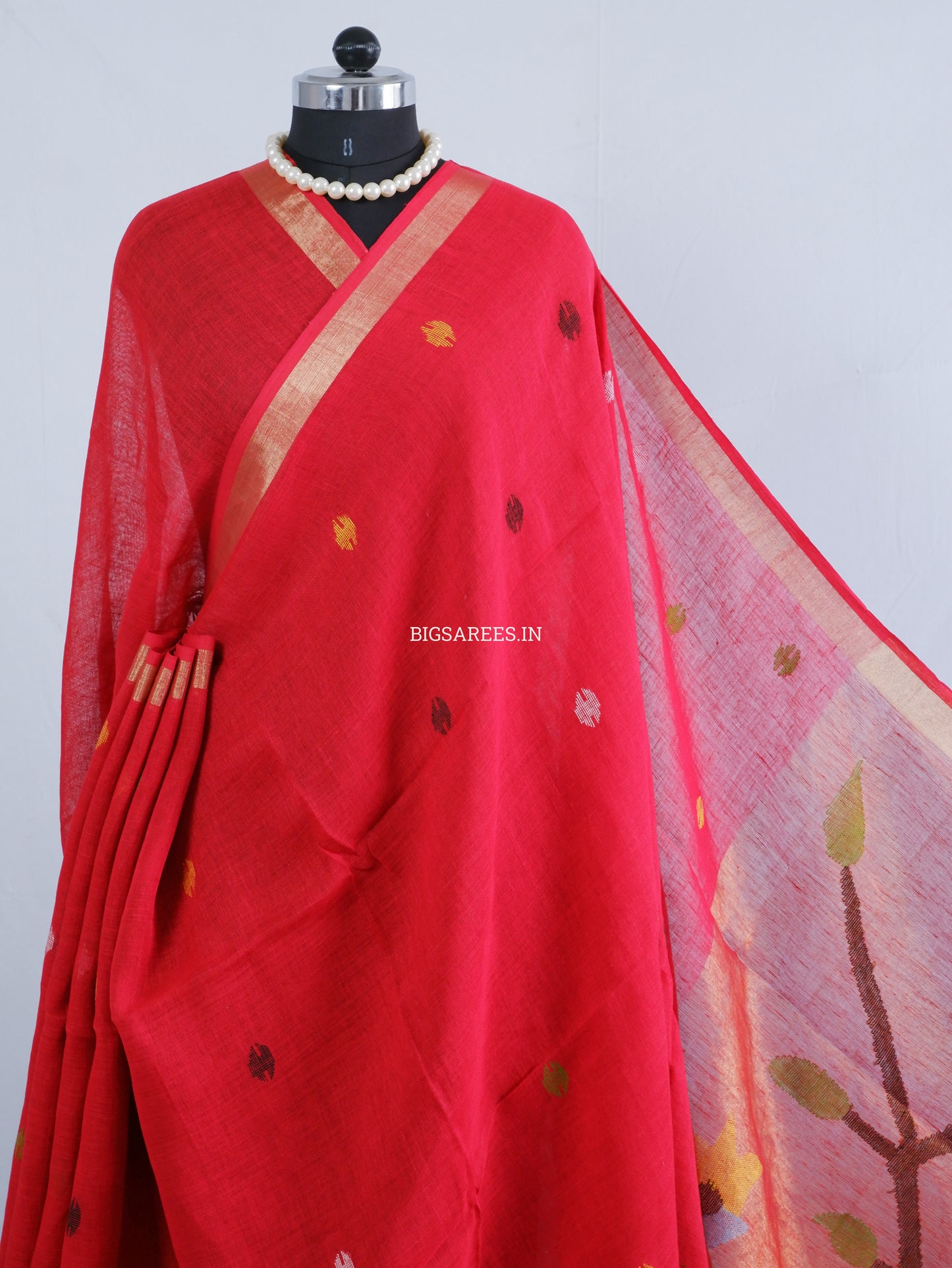 Paithani Style Linen Saree | Jamdani | Red