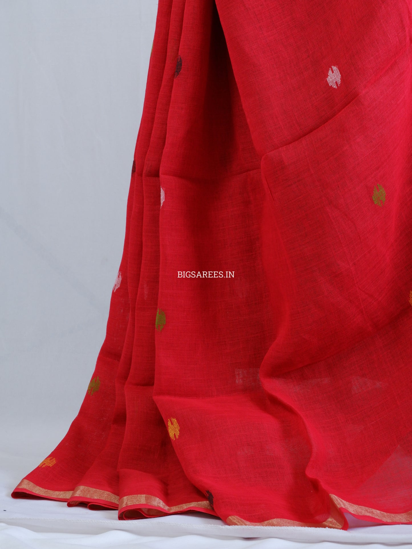 Paithani Style Linen Saree | Jamdani | Red