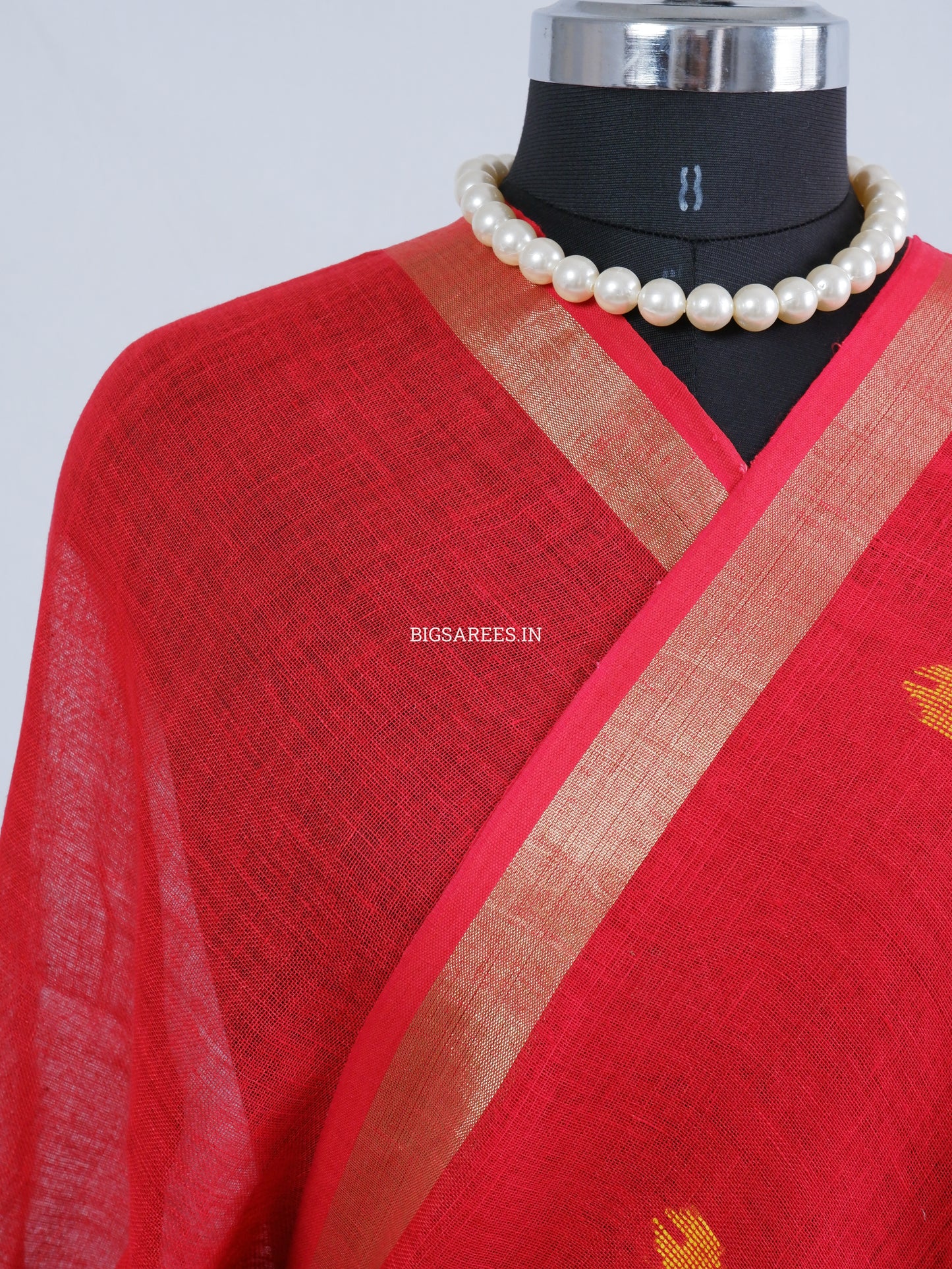 Paithani Style Linen Saree | Jamdani | Red