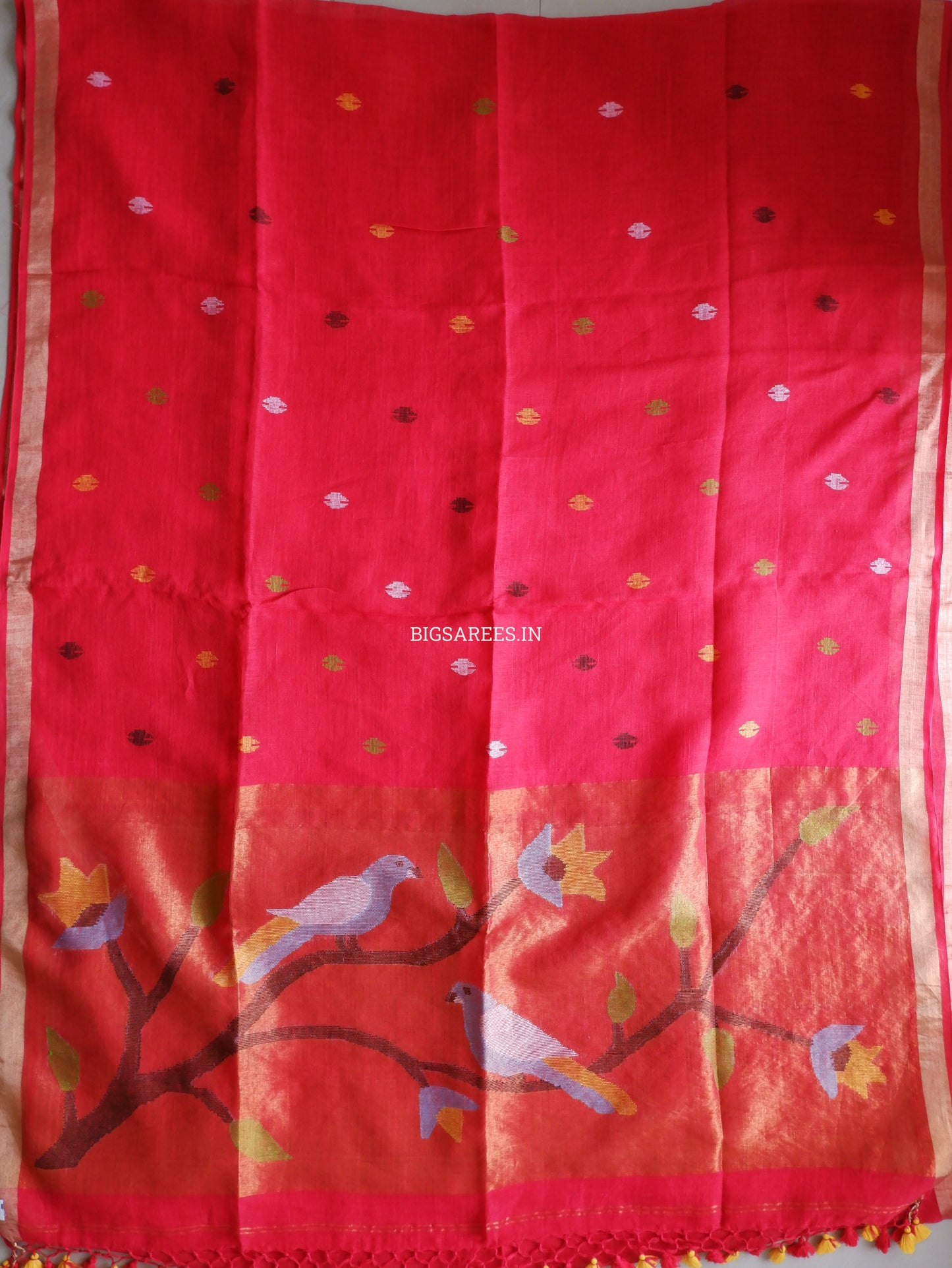 Paithani Style Linen Saree | Jamdani | Red