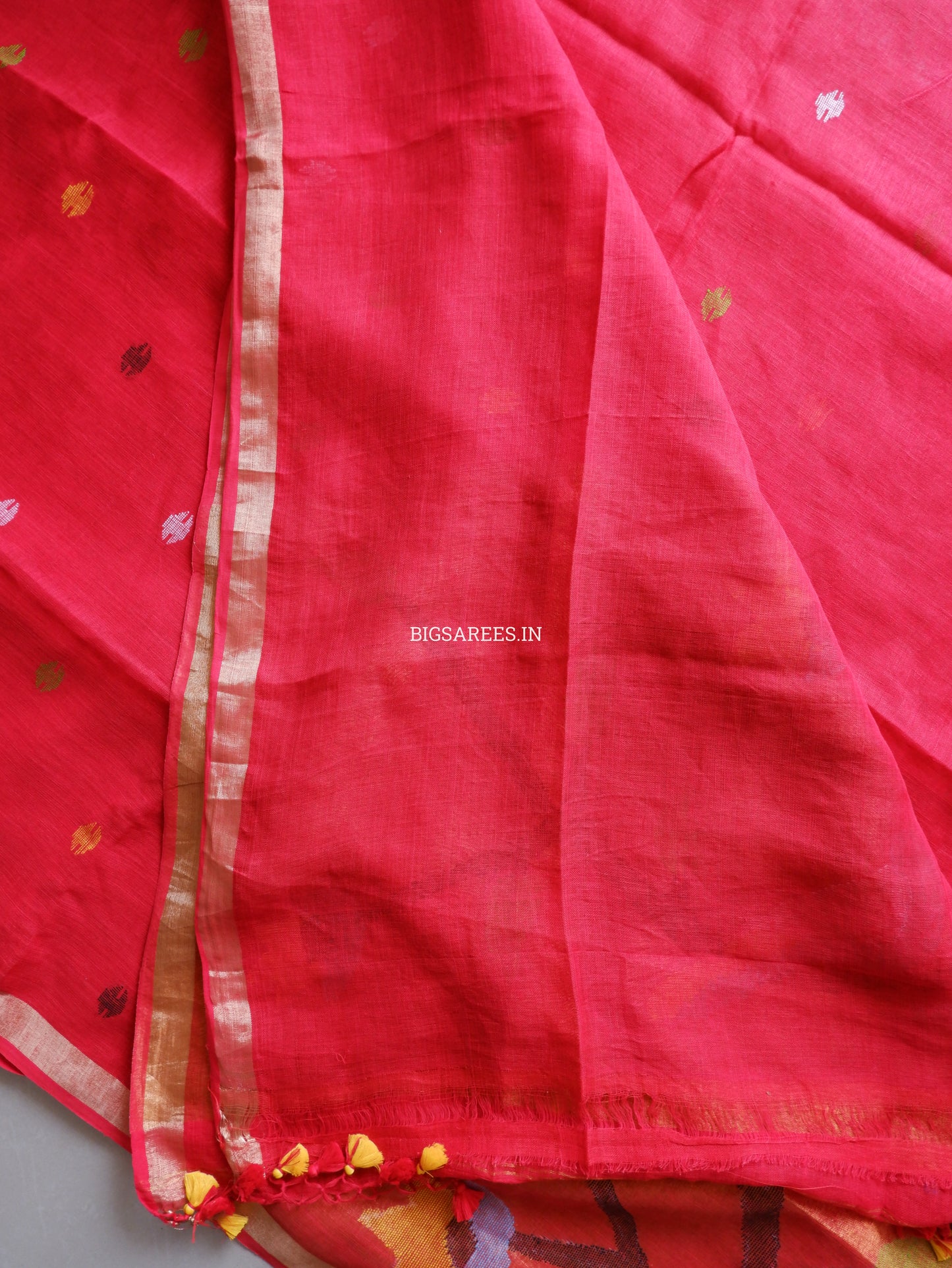 Paithani Style Linen Saree | Jamdani | Red