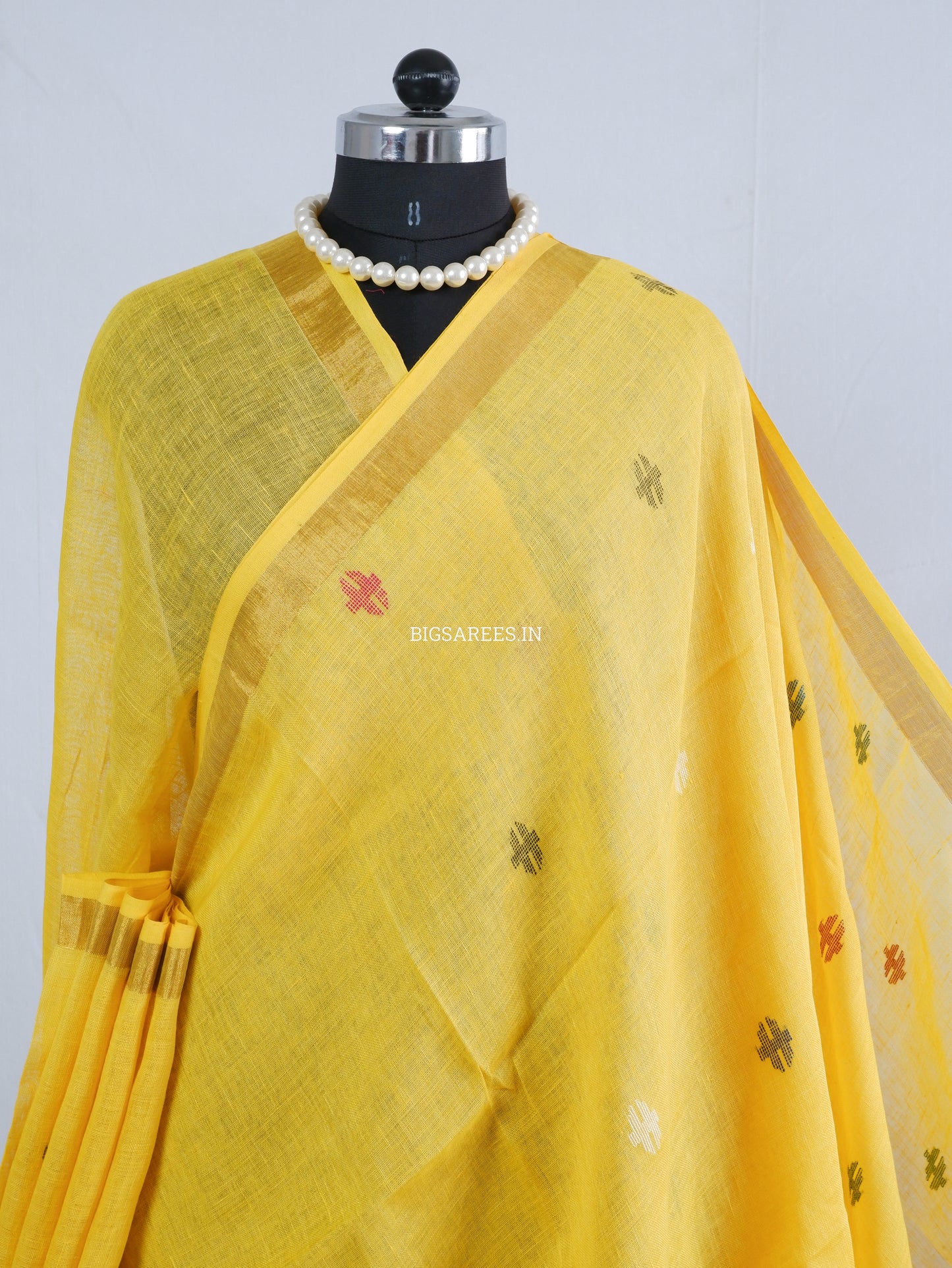Paithani Style Linen Saree | Jamdani | Yellow
