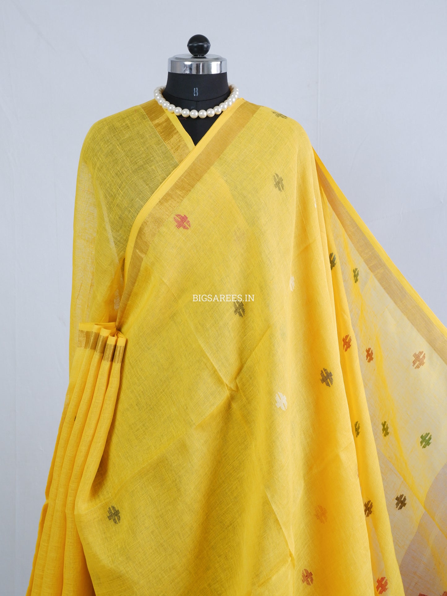 Paithani Style Linen Saree | Jamdani | Yellow
