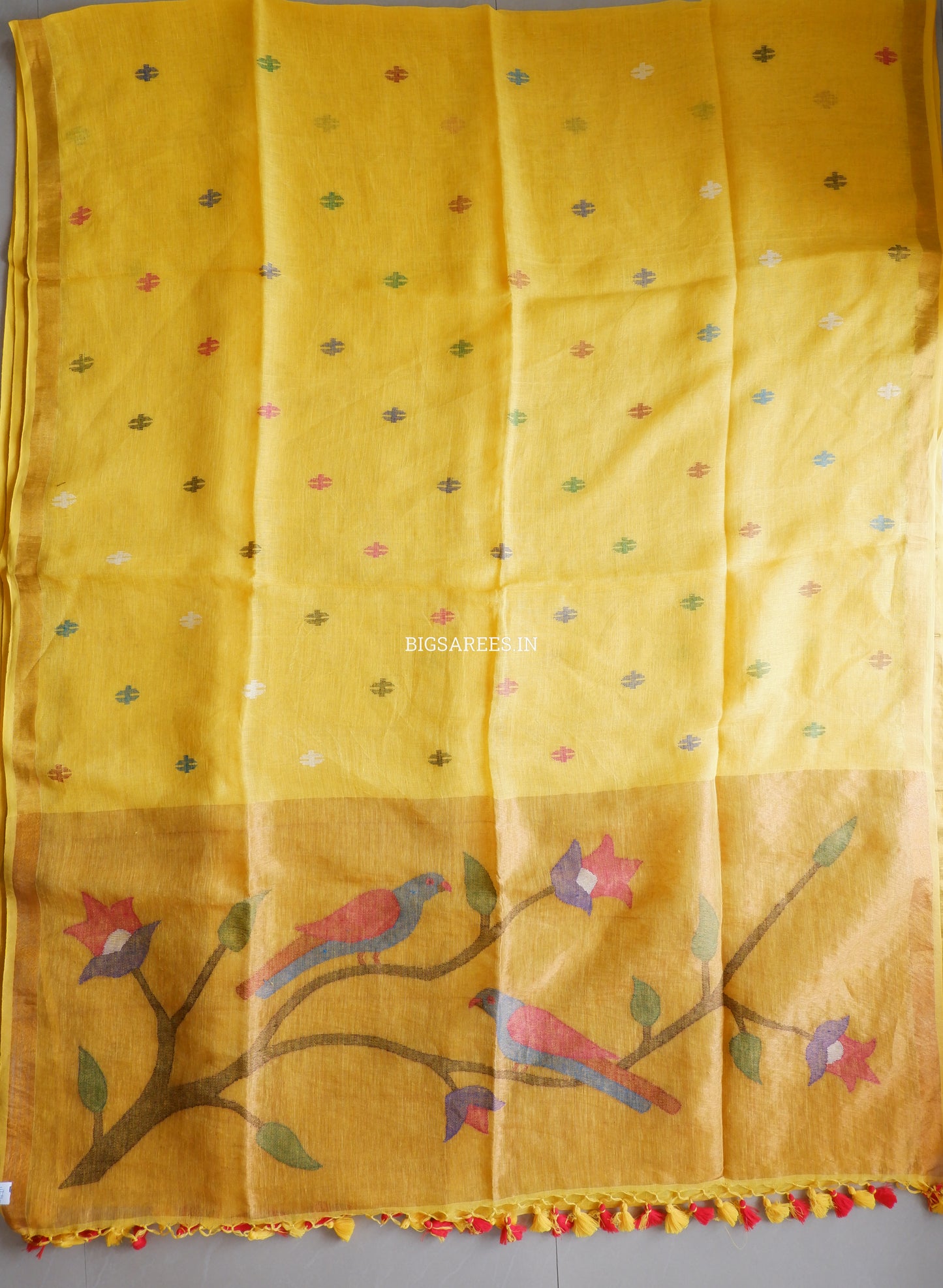 Paithani Style Linen Saree | Jamdani | Yellow