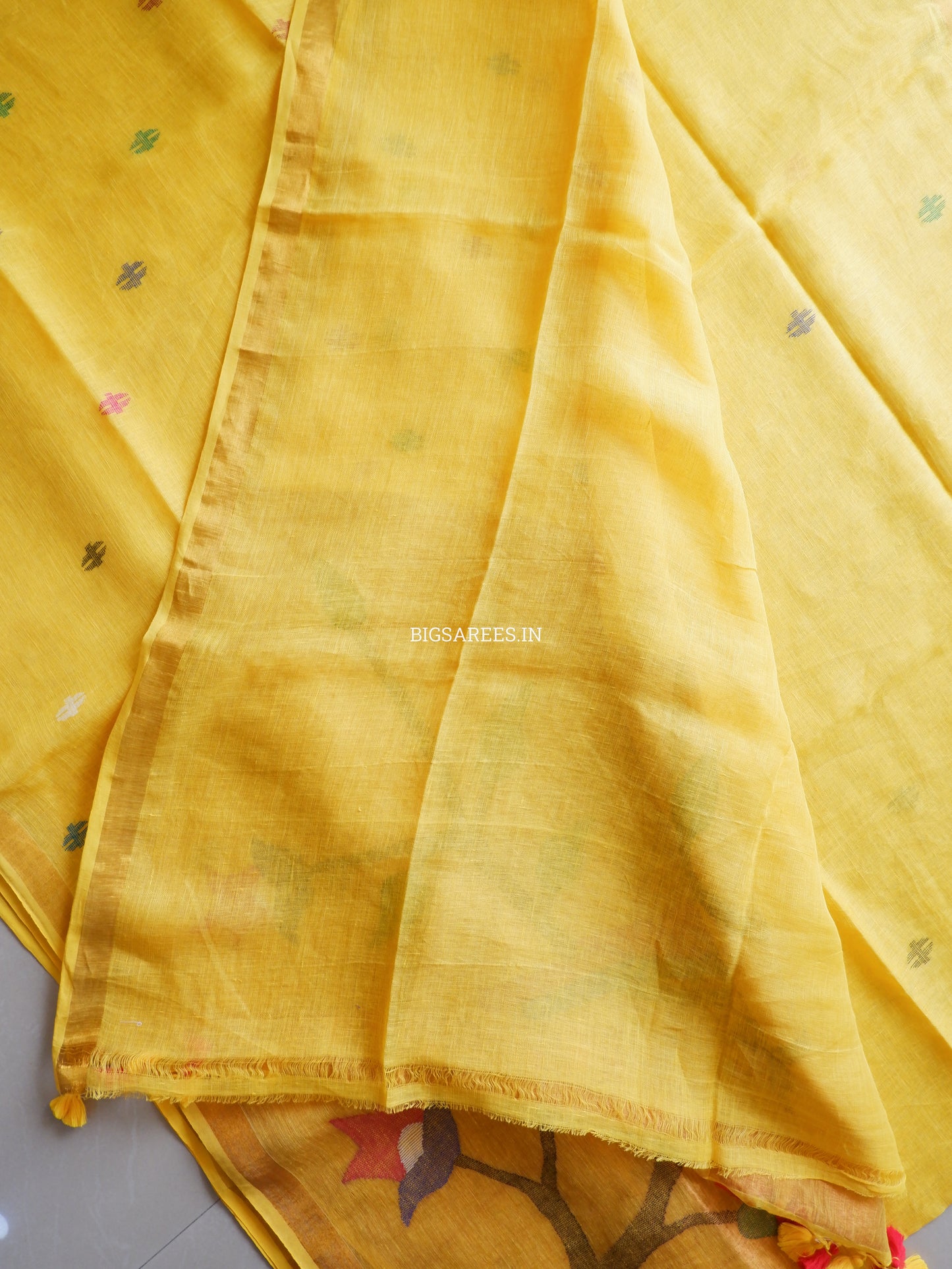 Paithani Style Linen Saree | Jamdani | Yellow