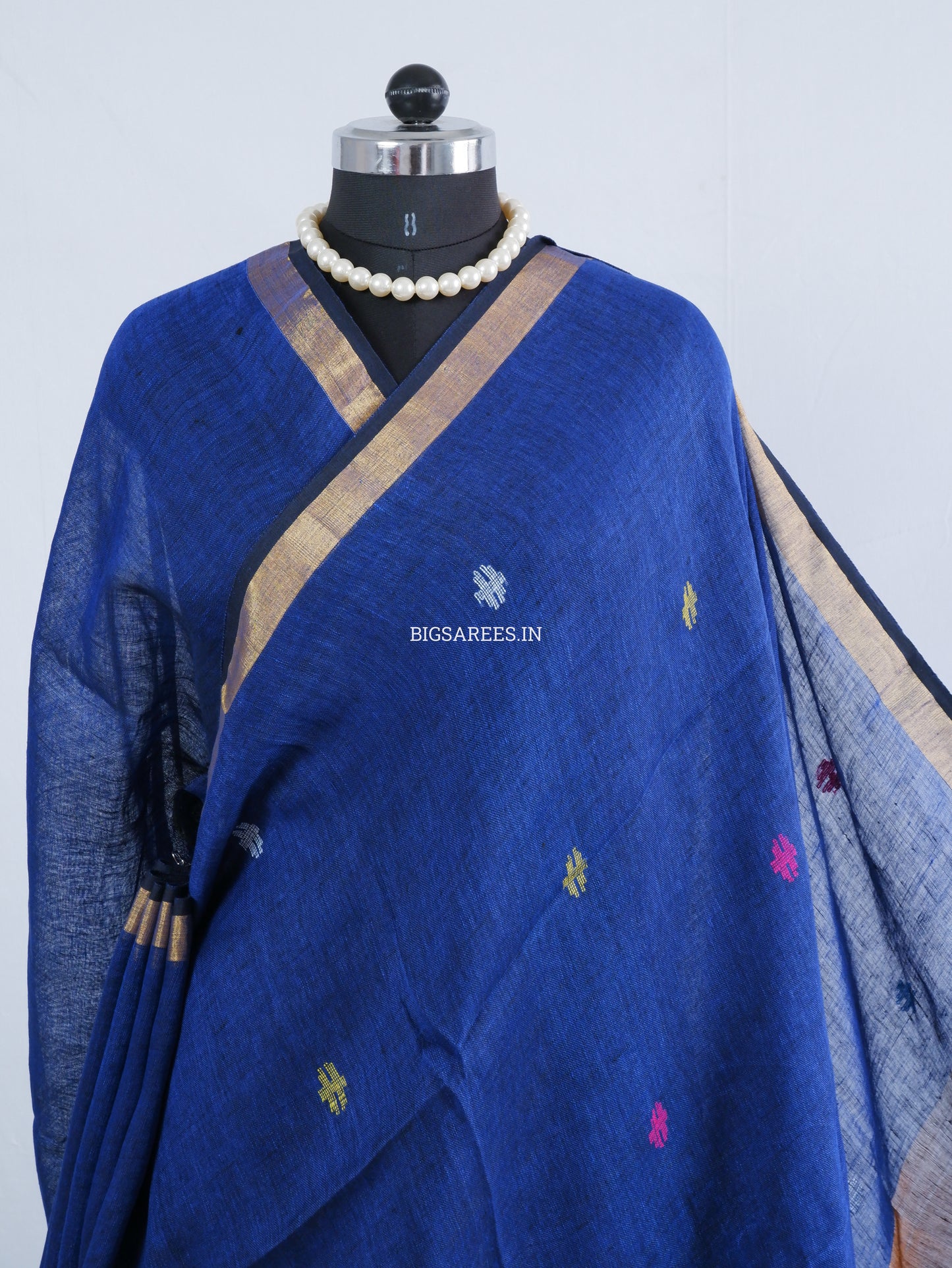 Paithani Style Linen Saree | Jamdani | Navy Blue