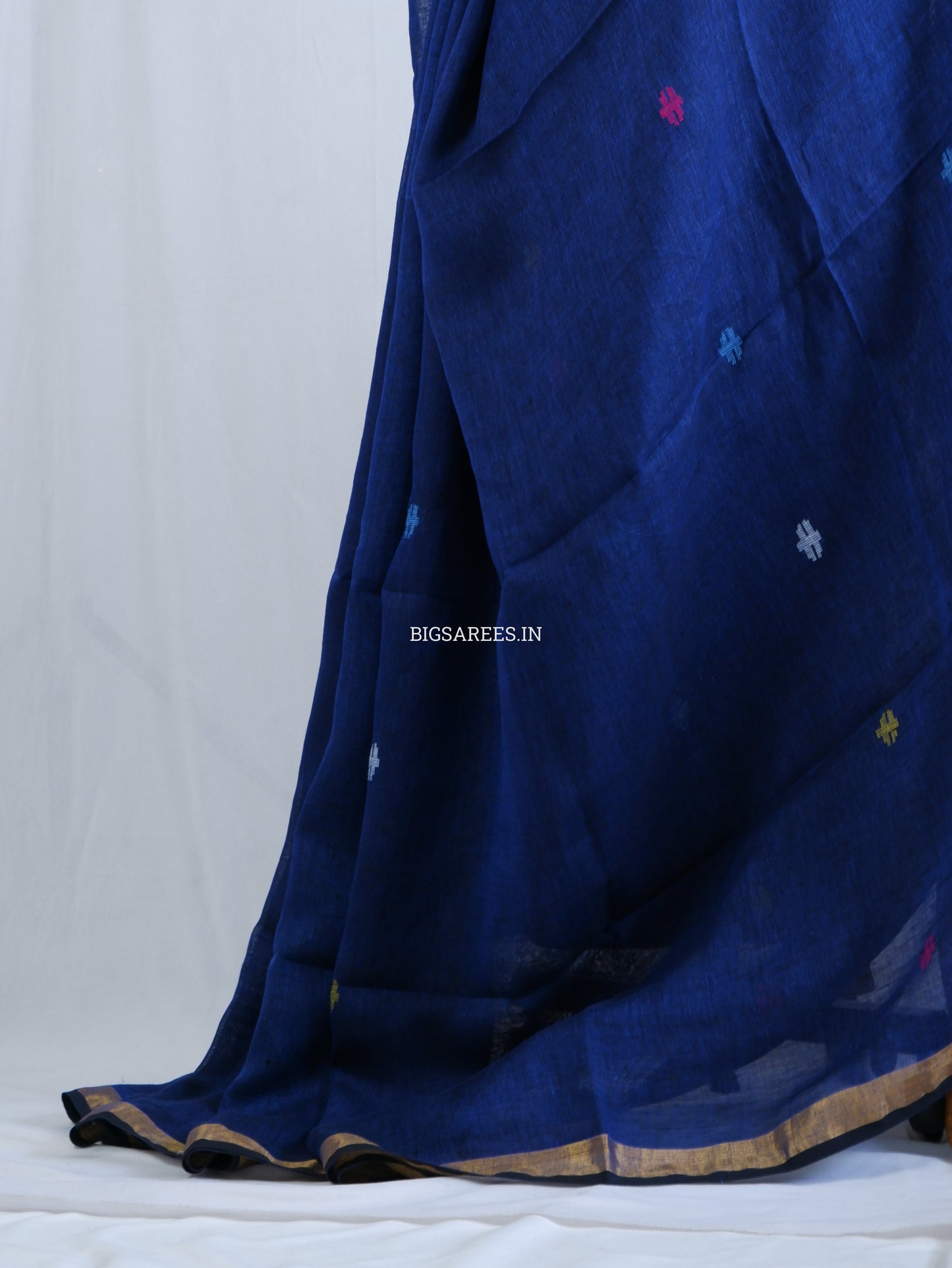 Paithani Style Linen Saree | Jamdani | Navy Blue