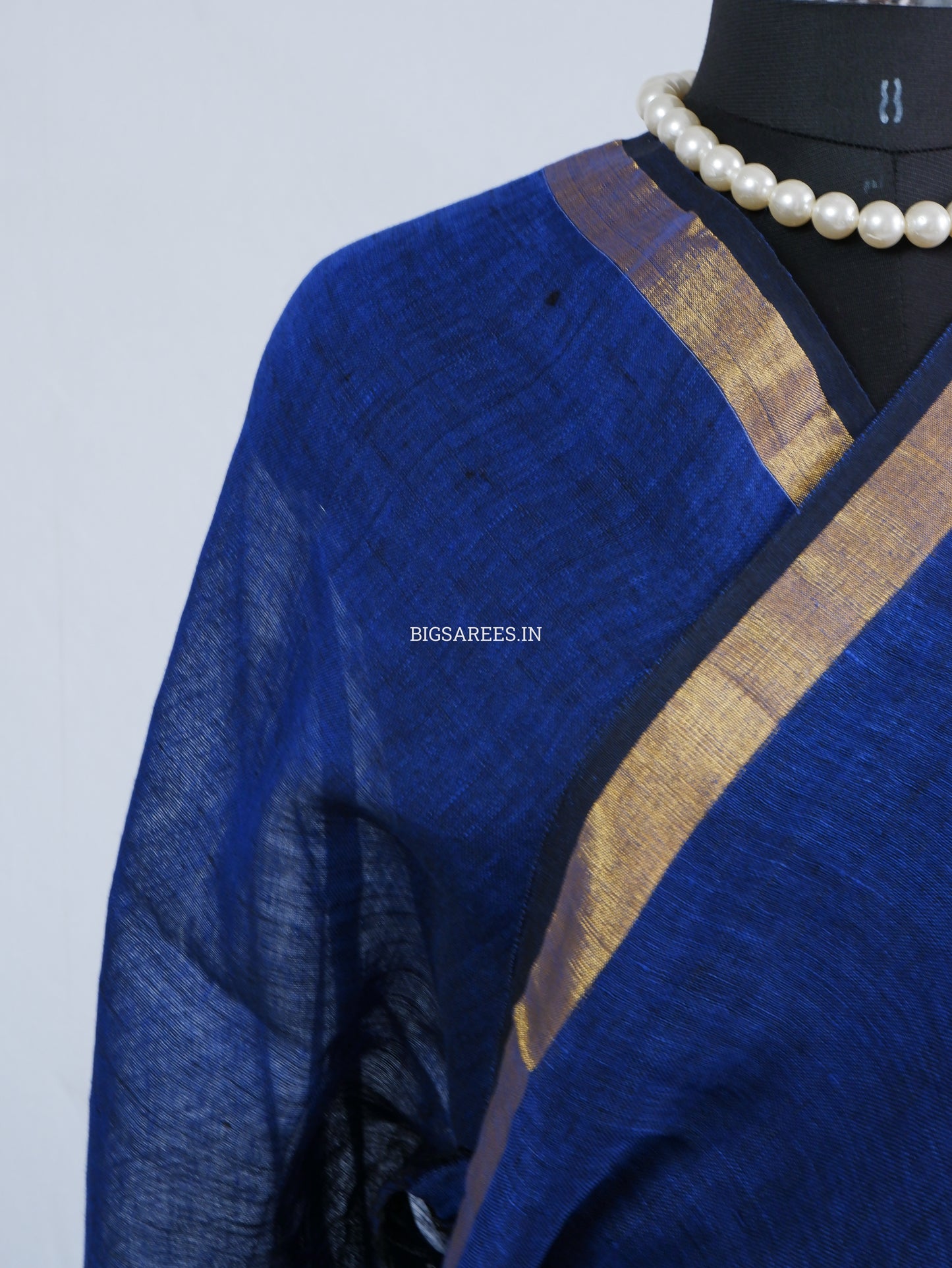 Paithani Style Linen Saree | Jamdani | Navy Blue