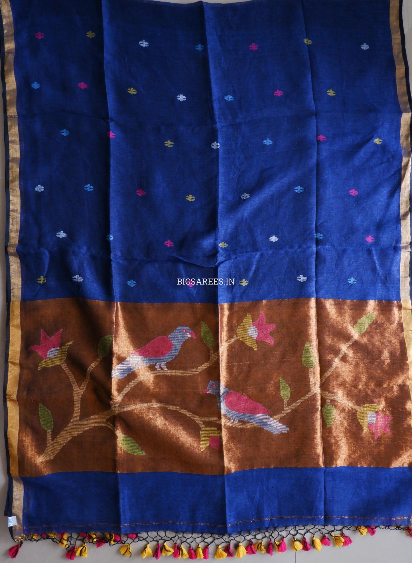 Paithani Style Linen Saree | Jamdani | Navy Blue