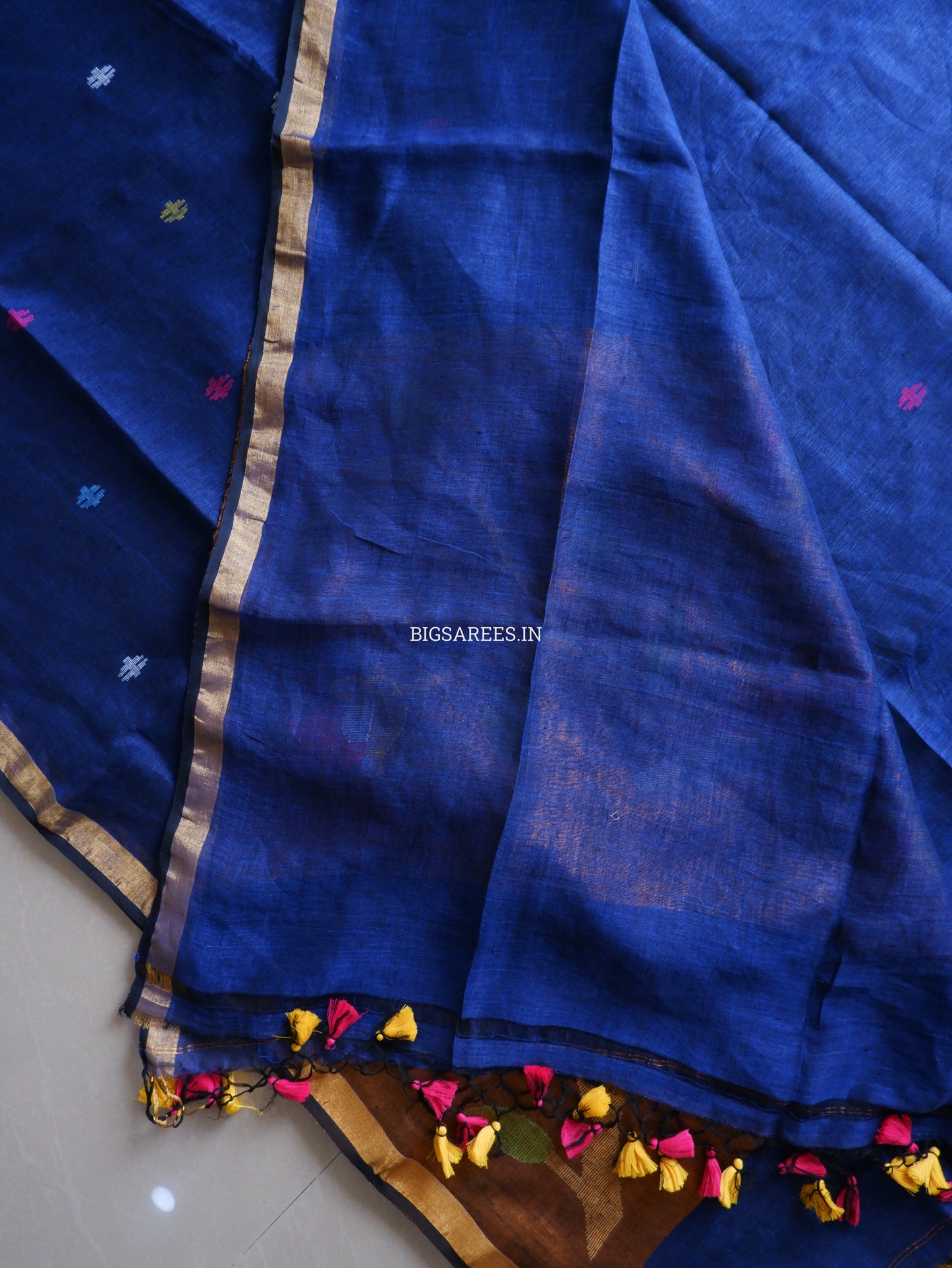 Paithani Style Linen Saree | Jamdani | Navy Blue