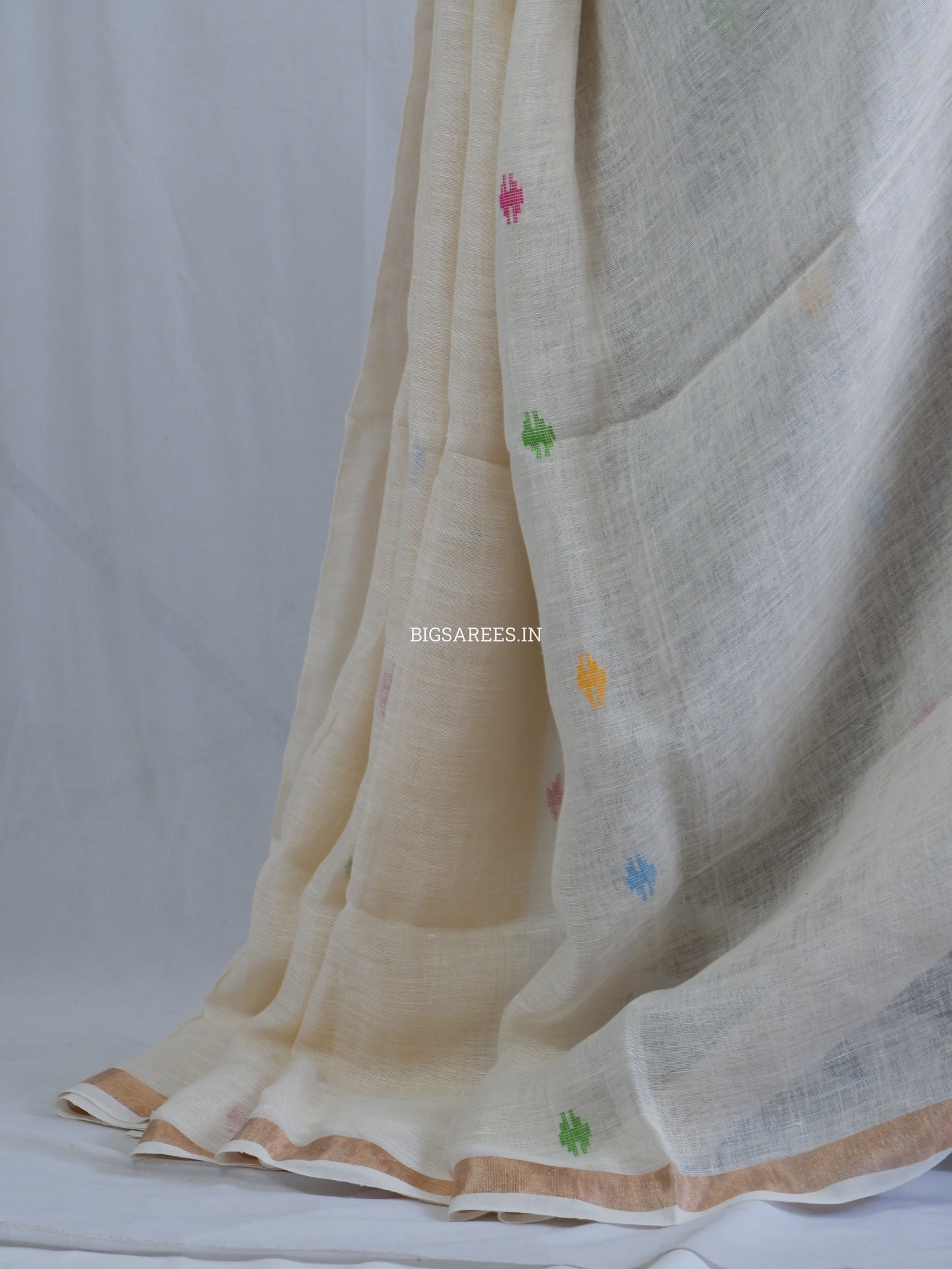 Paithani Style Linen Saree | Jamdani | White