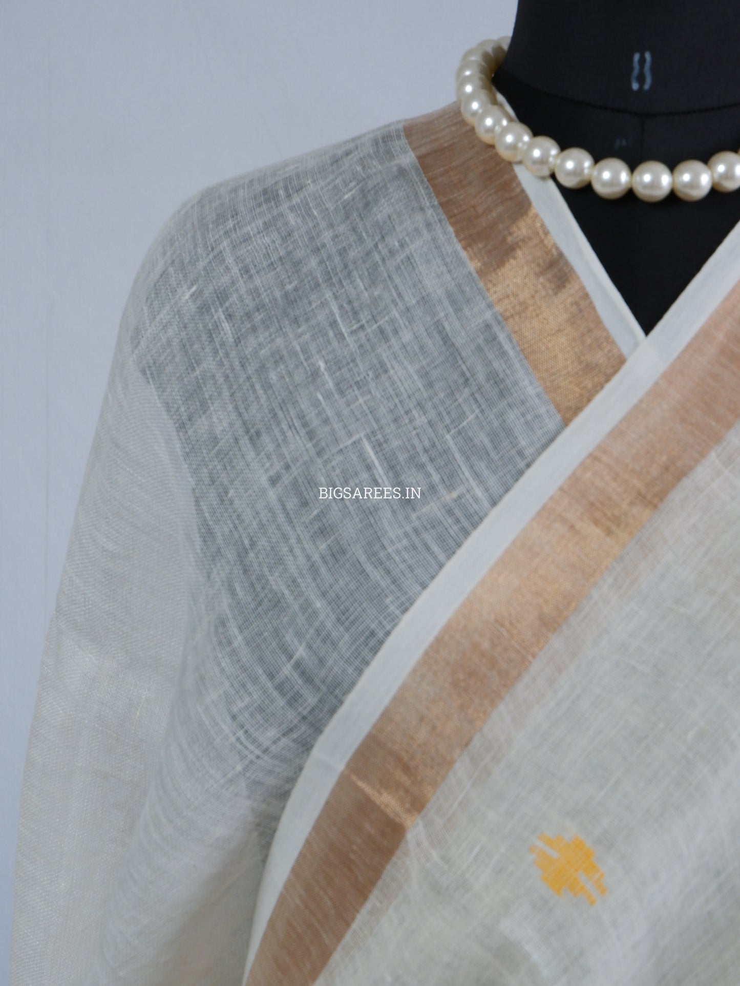 Paithani Style Linen Saree | Jamdani | White