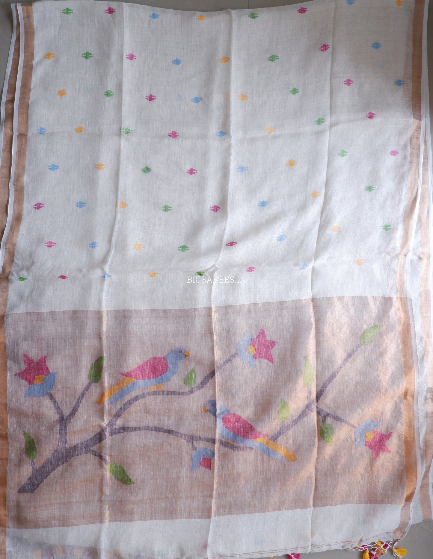 Paithani Style Linen Saree | Jamdani | White